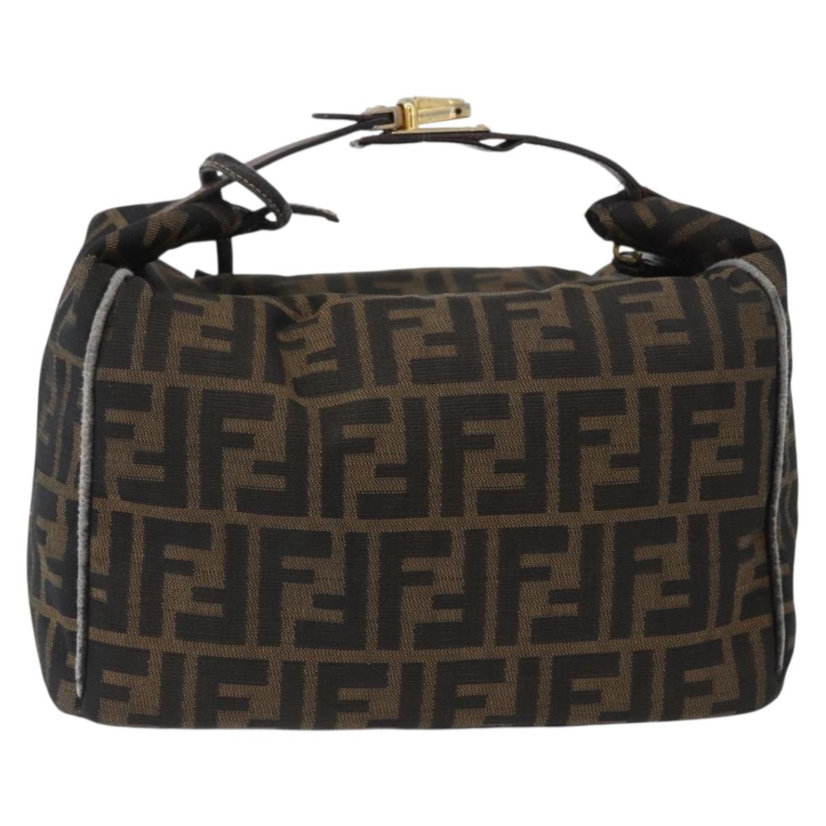 FENDI Zucca Canvas Hand Bag Black Brown Auth bs33679