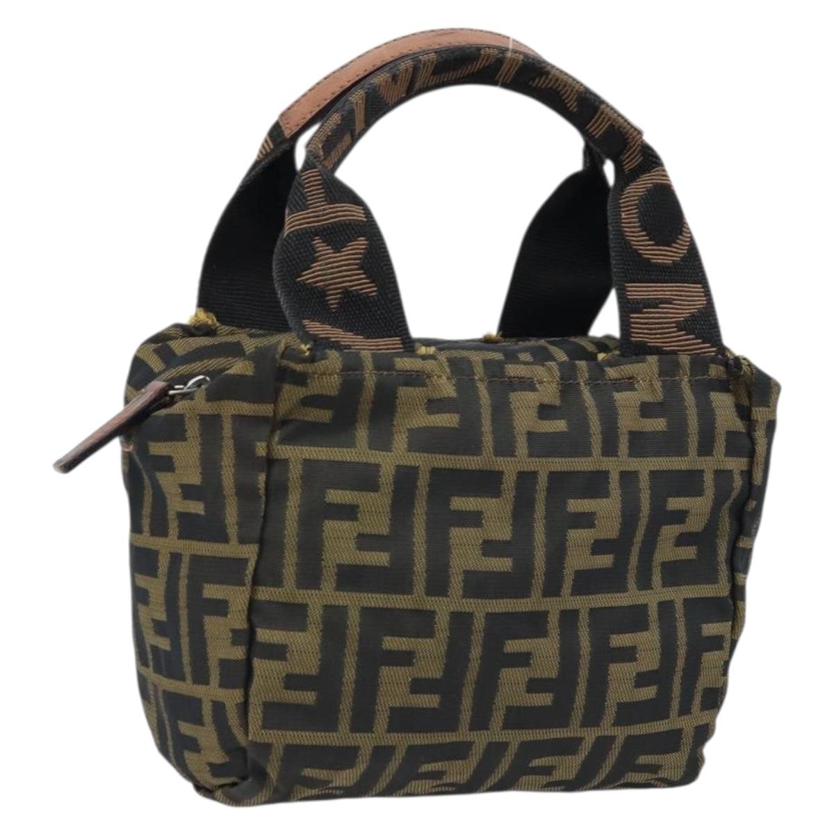 FENDI Zucca Canvas Hand Bag Black Brown Auth bs33680