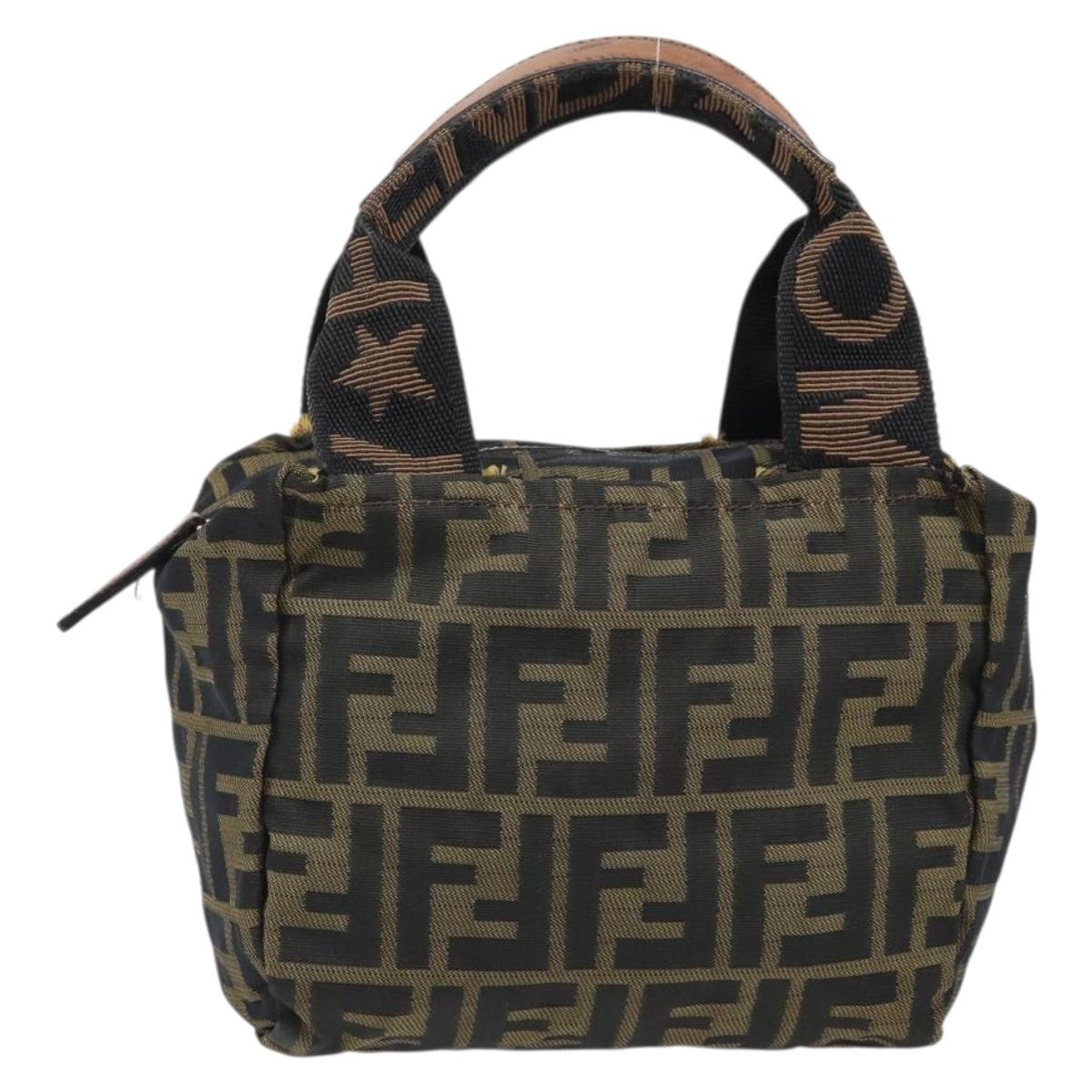 FENDI Zucca Canvas Hand Bag Black Brown Auth bs33680