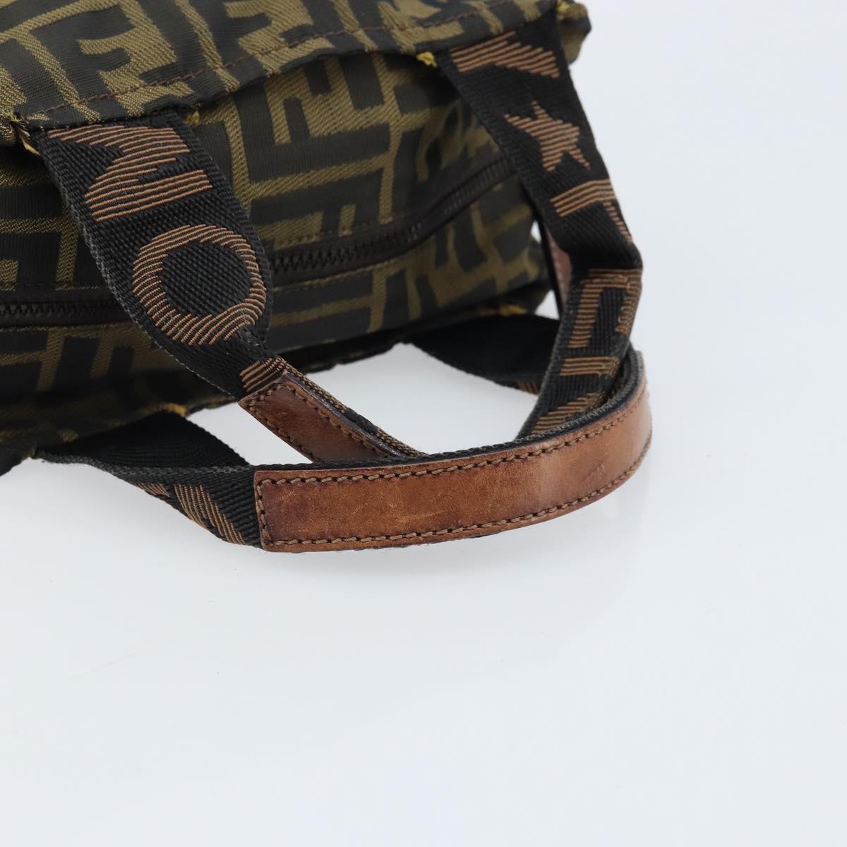 FENDI Zucca Canvas Hand Bag Black Brown Auth bs33680