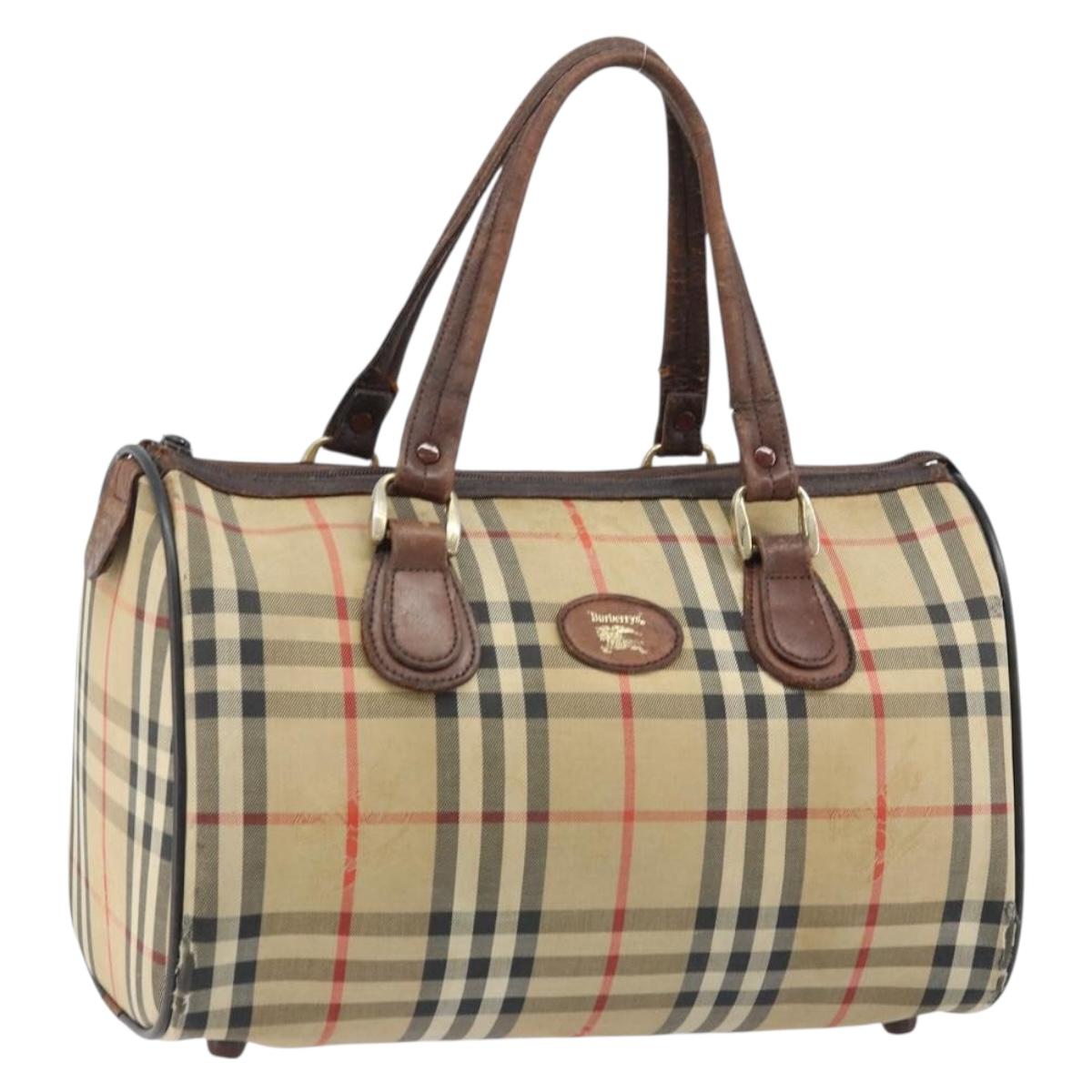 Burberrys Nova Check Hand Bag Canvas Beige Gold Auth bs33687