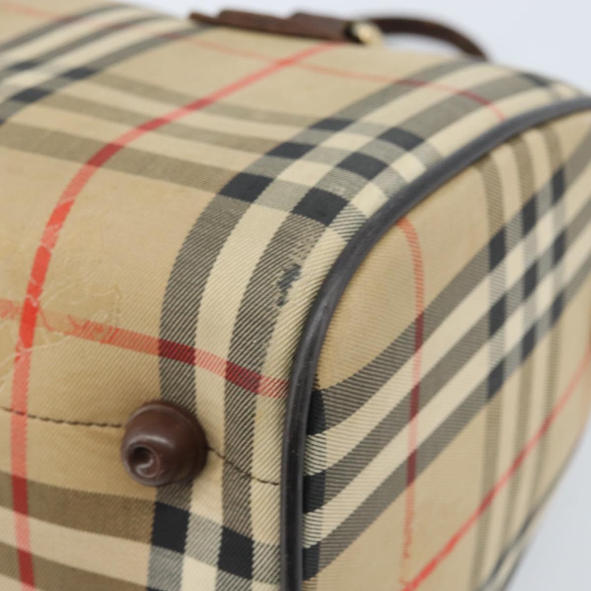 Burberrys Nova Check Hand Bag Canvas Beige Gold Auth bs33687
