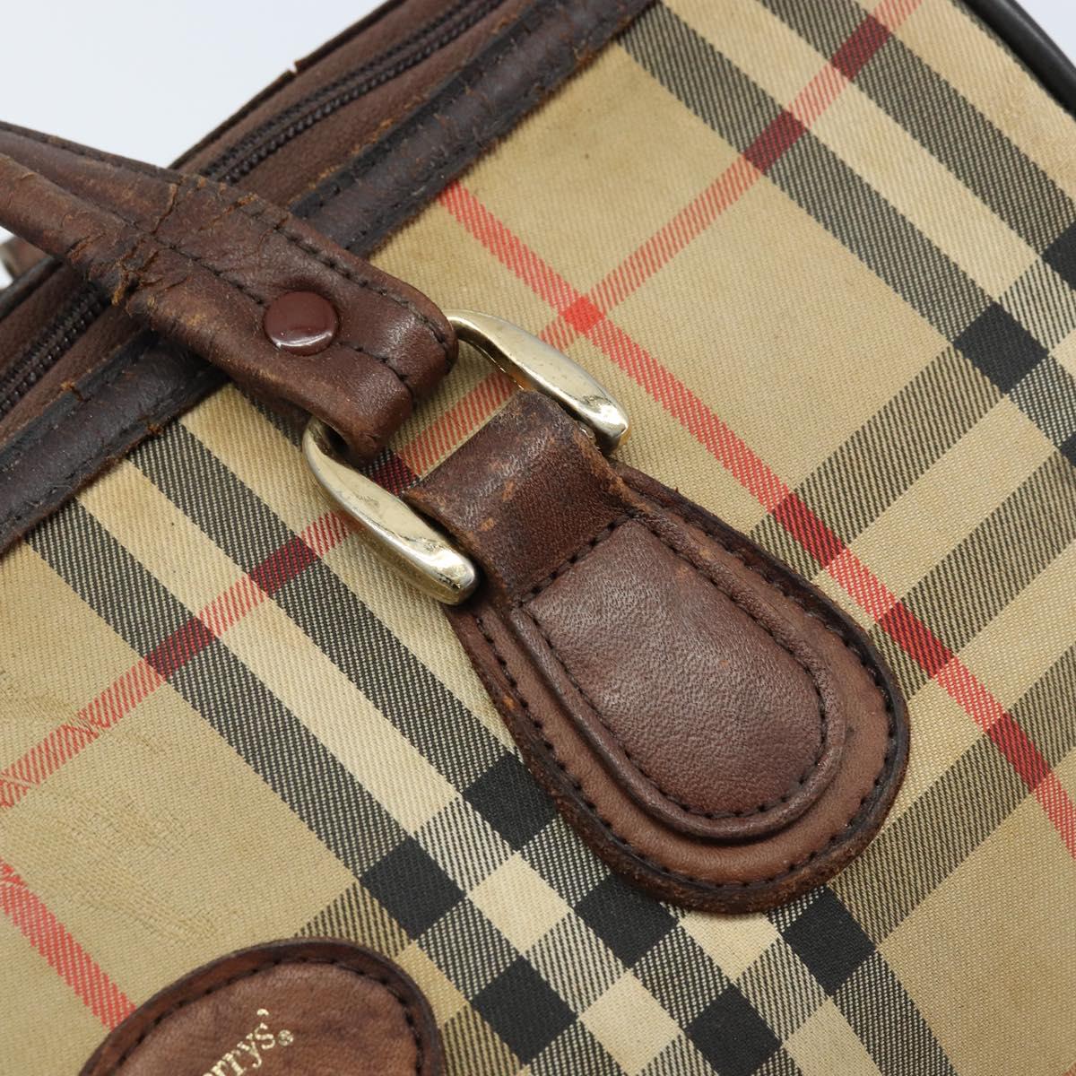 Burberrys Nova Check Hand Bag Canvas Beige Gold Auth bs33687