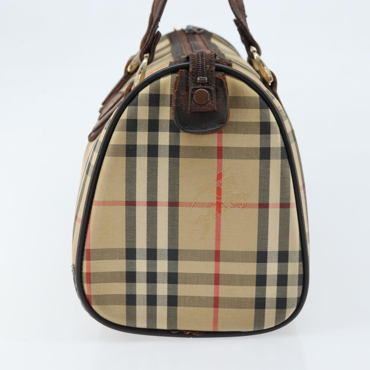 Burberrys Nova Check Hand Bag Canvas Beige Gold Auth bs33687