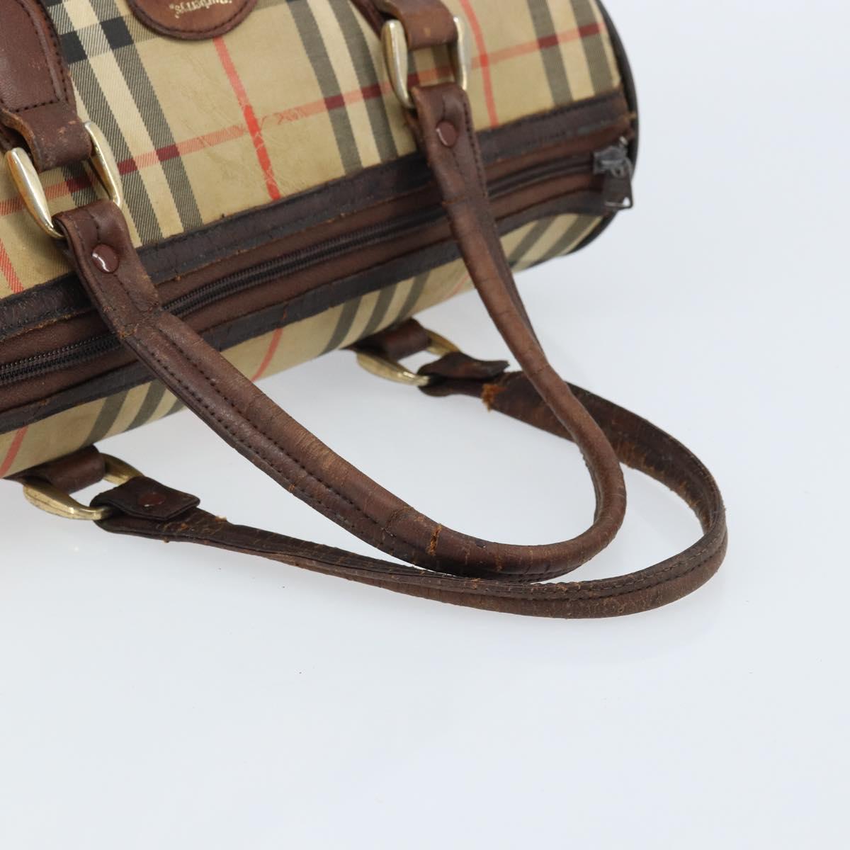 Burberrys Nova Check Hand Bag Canvas Beige Gold Auth bs33687