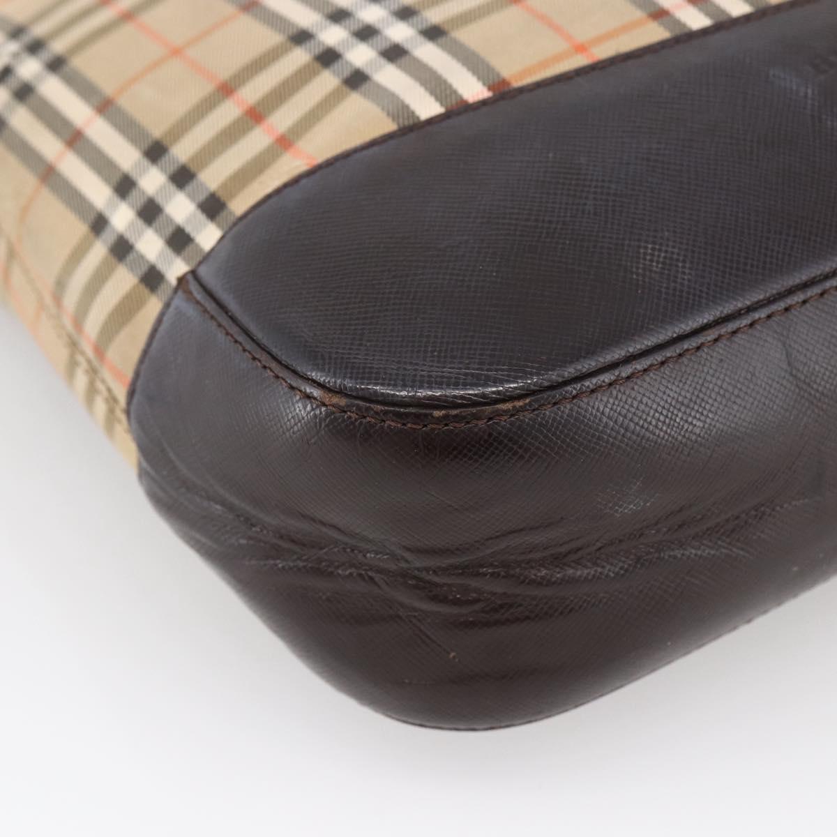 BURBERRY Nova Check Hand Bag Canvas Beige Gold Auth bs33688