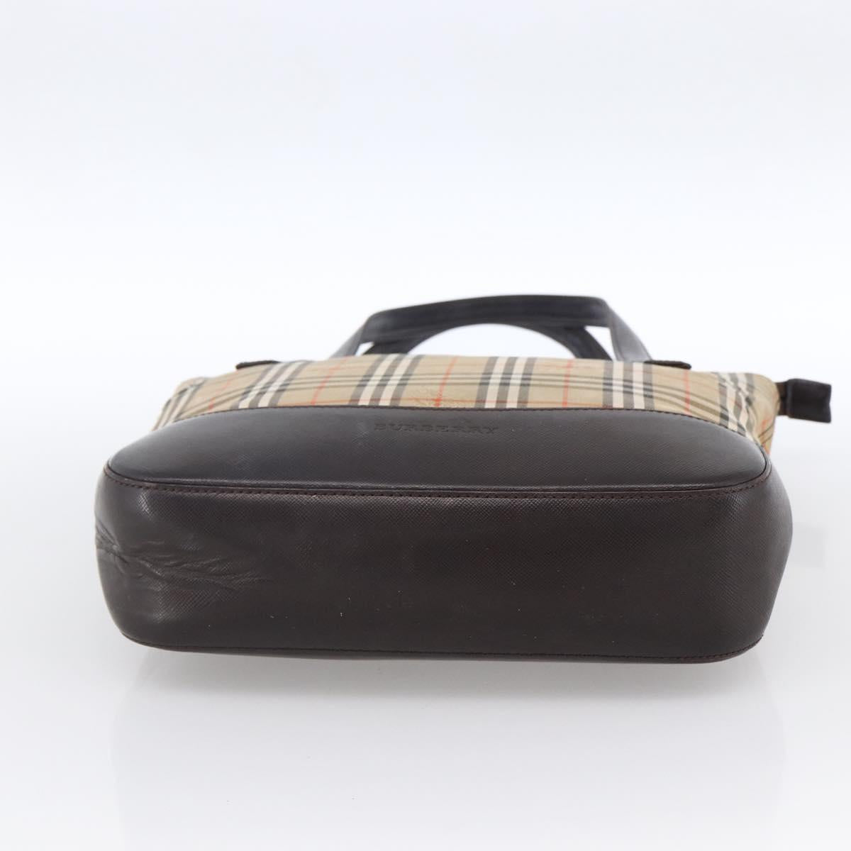 BURBERRY Nova Check Hand Bag Canvas Beige Gold Auth bs33688
