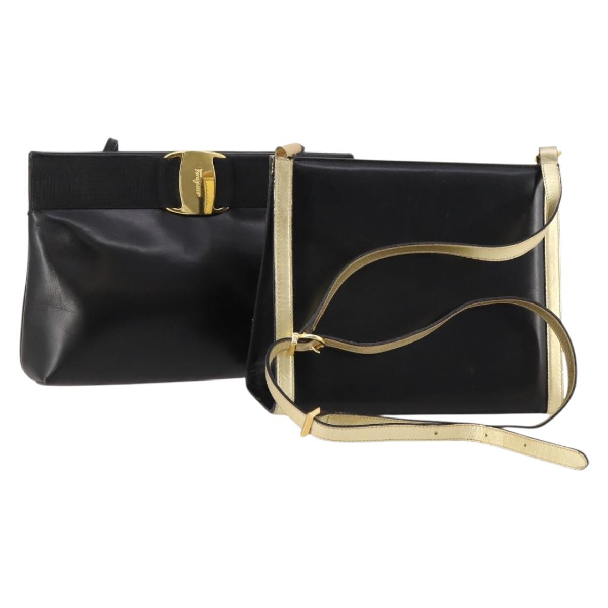 Salvatore Ferragamo Shoulder Bag Leather 2 Set Black Auth bs33700