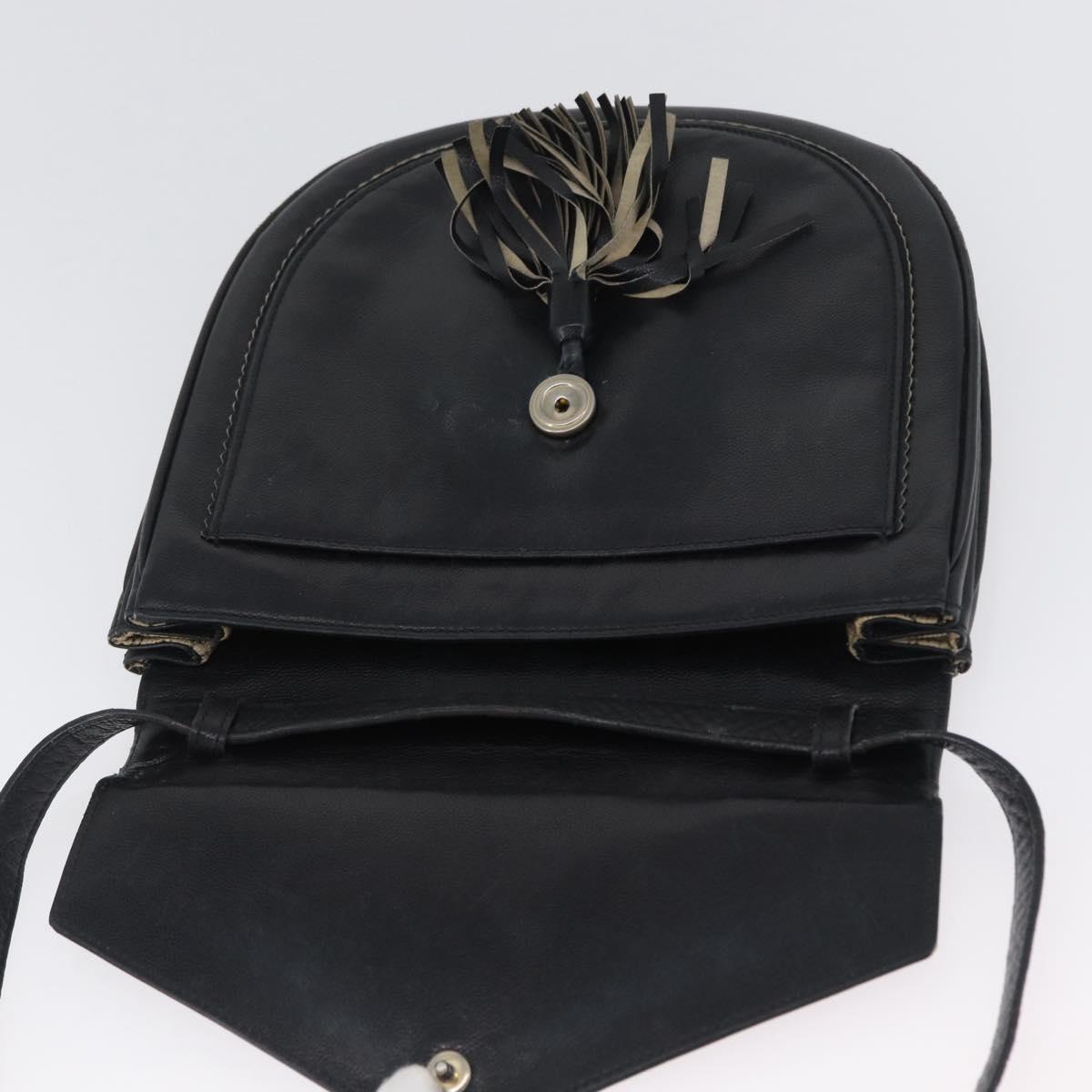 SAINT LAURENT Shoulder Bag Leather Black Silver Auth bs33702
