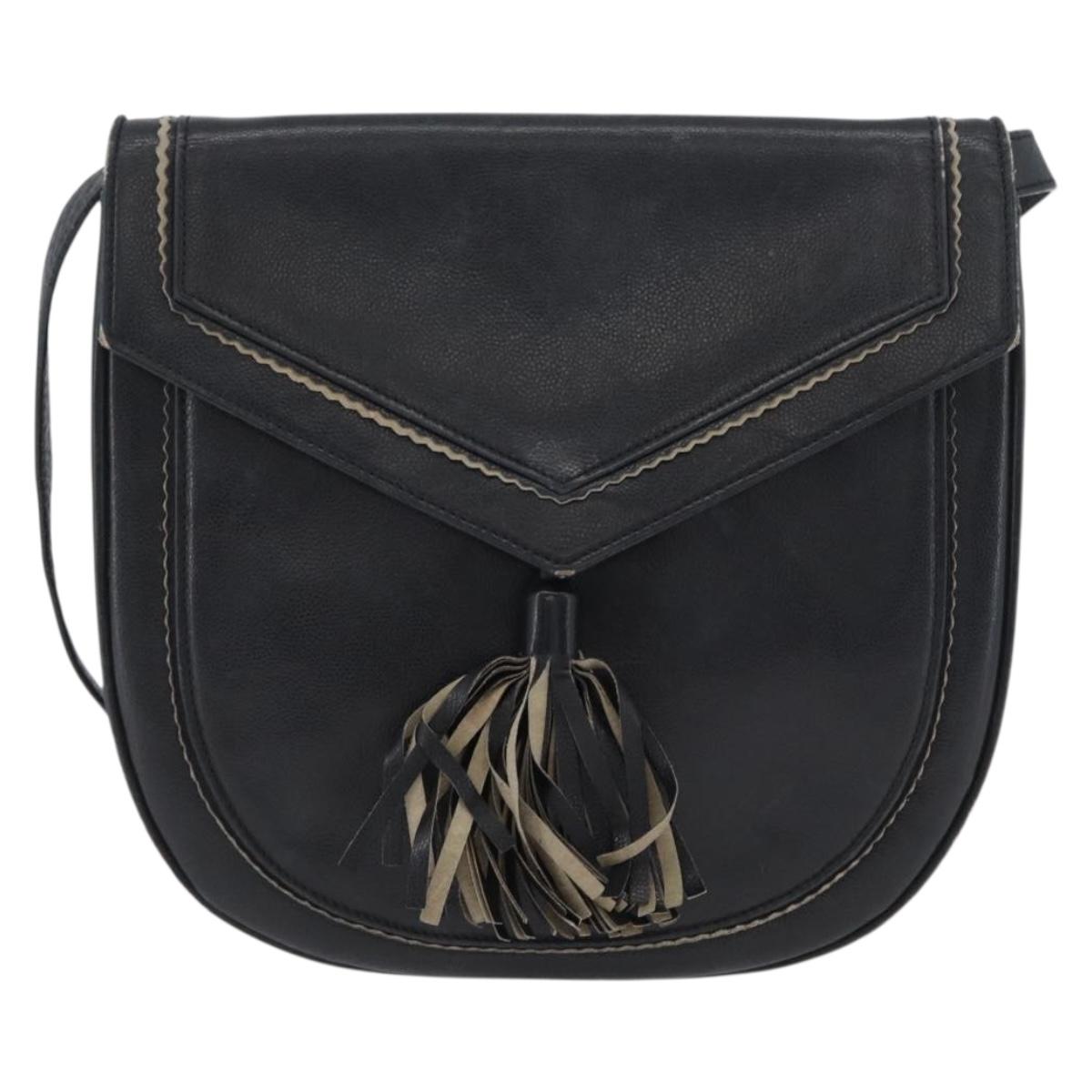 SAINT LAURENT Shoulder Bag Leather Black Silver Auth bs33702