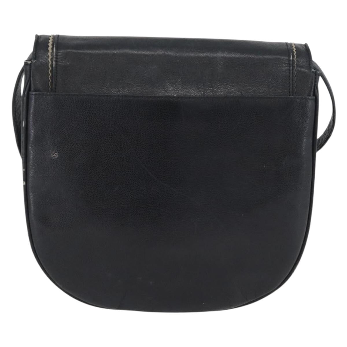 SAINT LAURENT Shoulder Bag Leather Black Silver Auth bs33702