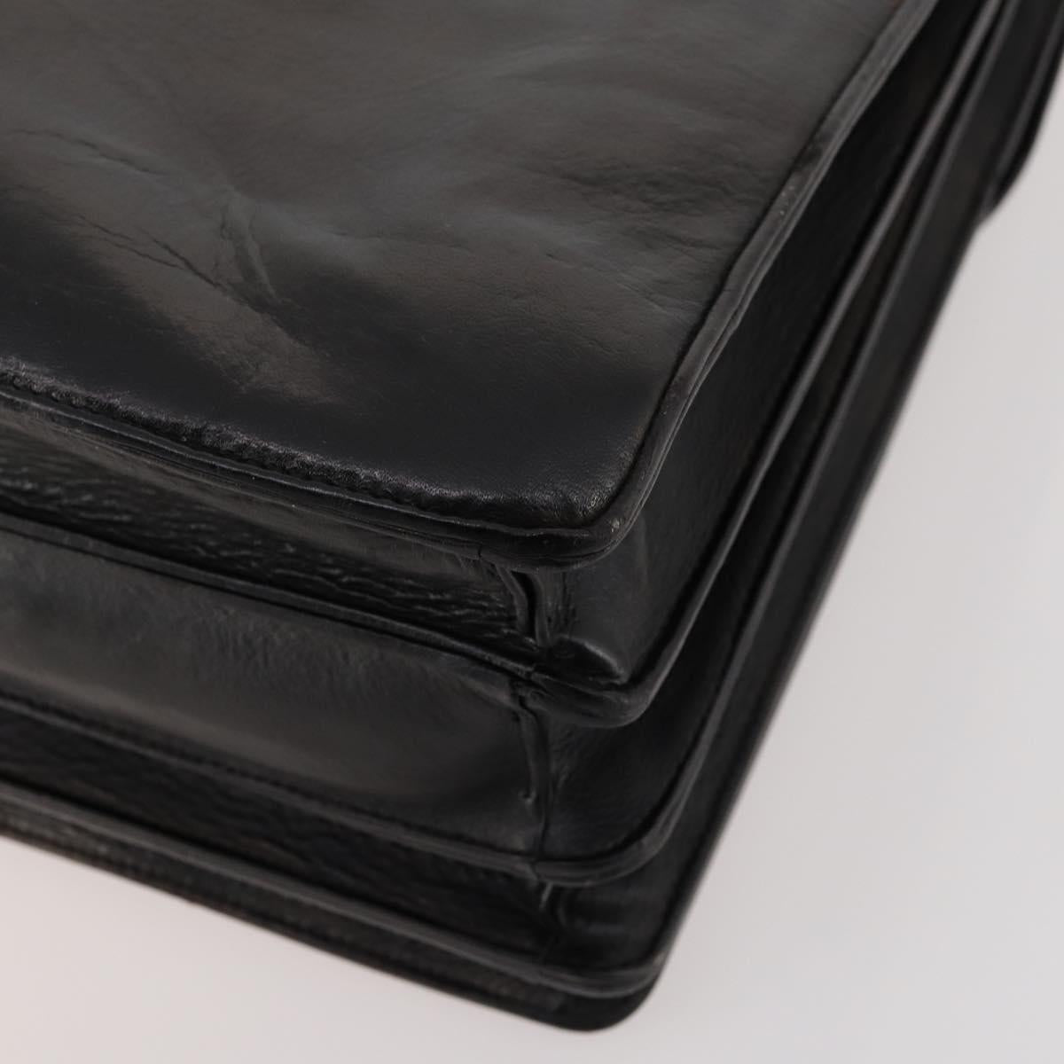 VERSACE Business Bag Leather Black Gold Auth bs33703