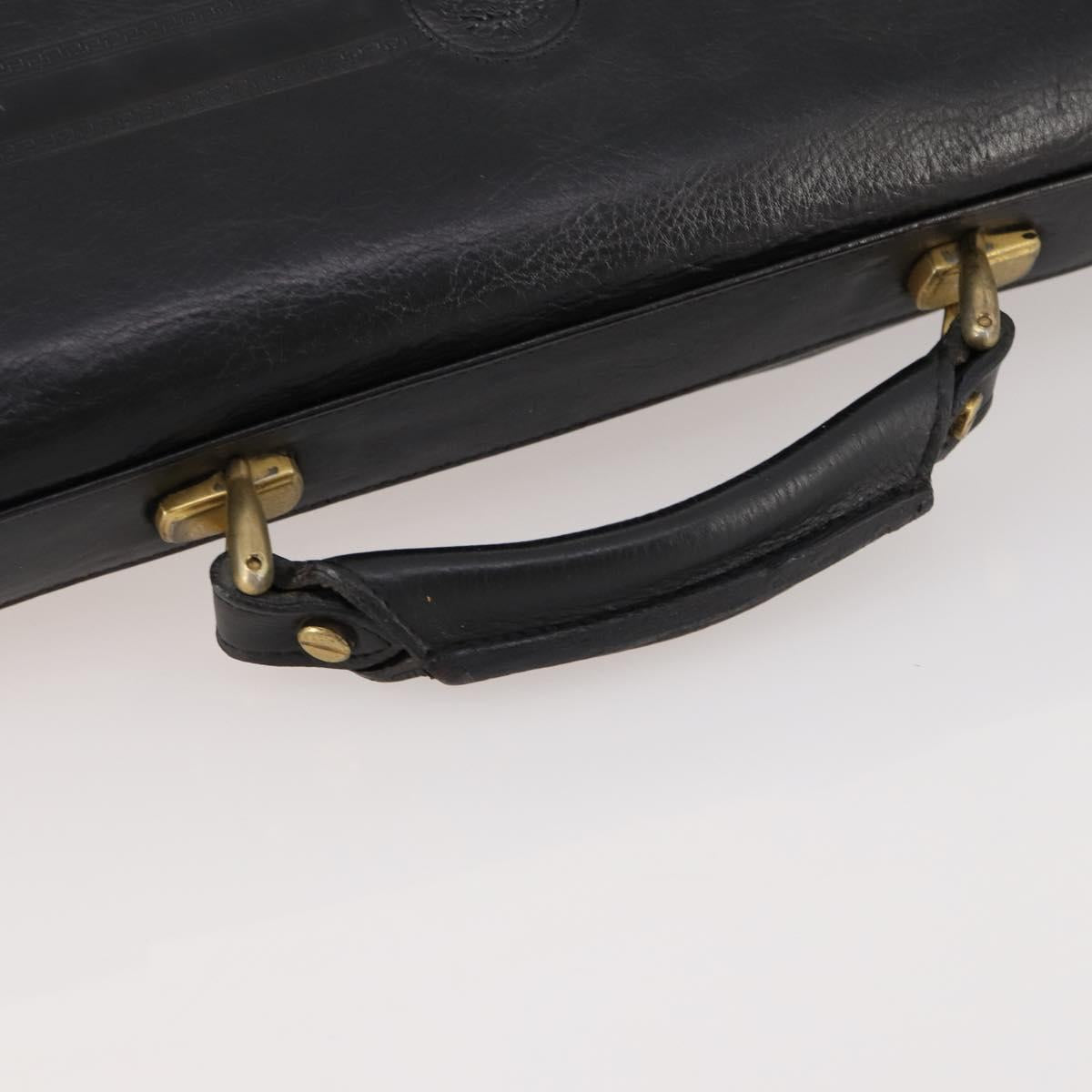 VERSACE Business Bag Leather Black Gold Auth bs33703