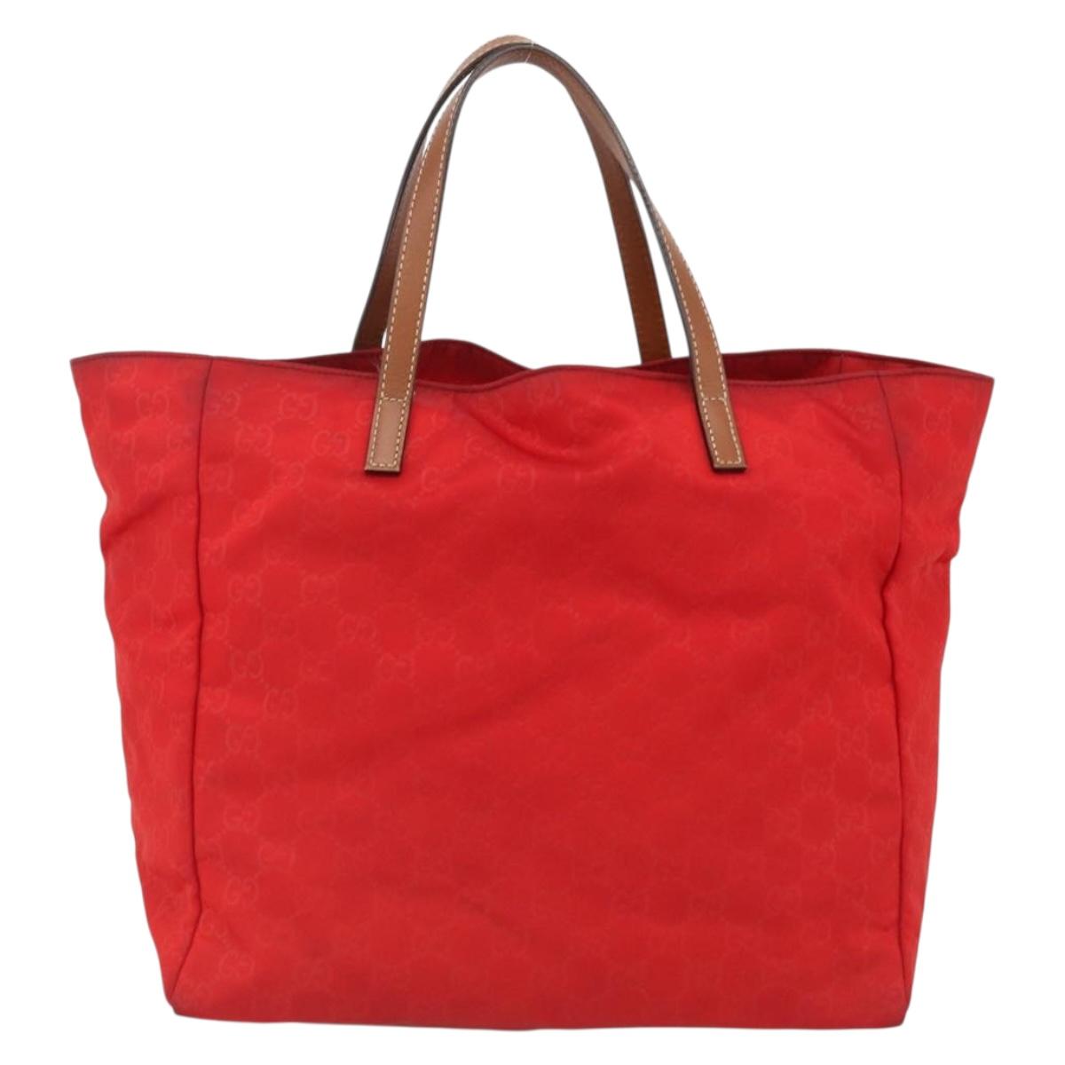 GUCCI GG Canvas Tote Bag Nylon Gold Red 282439 Auth bs33704