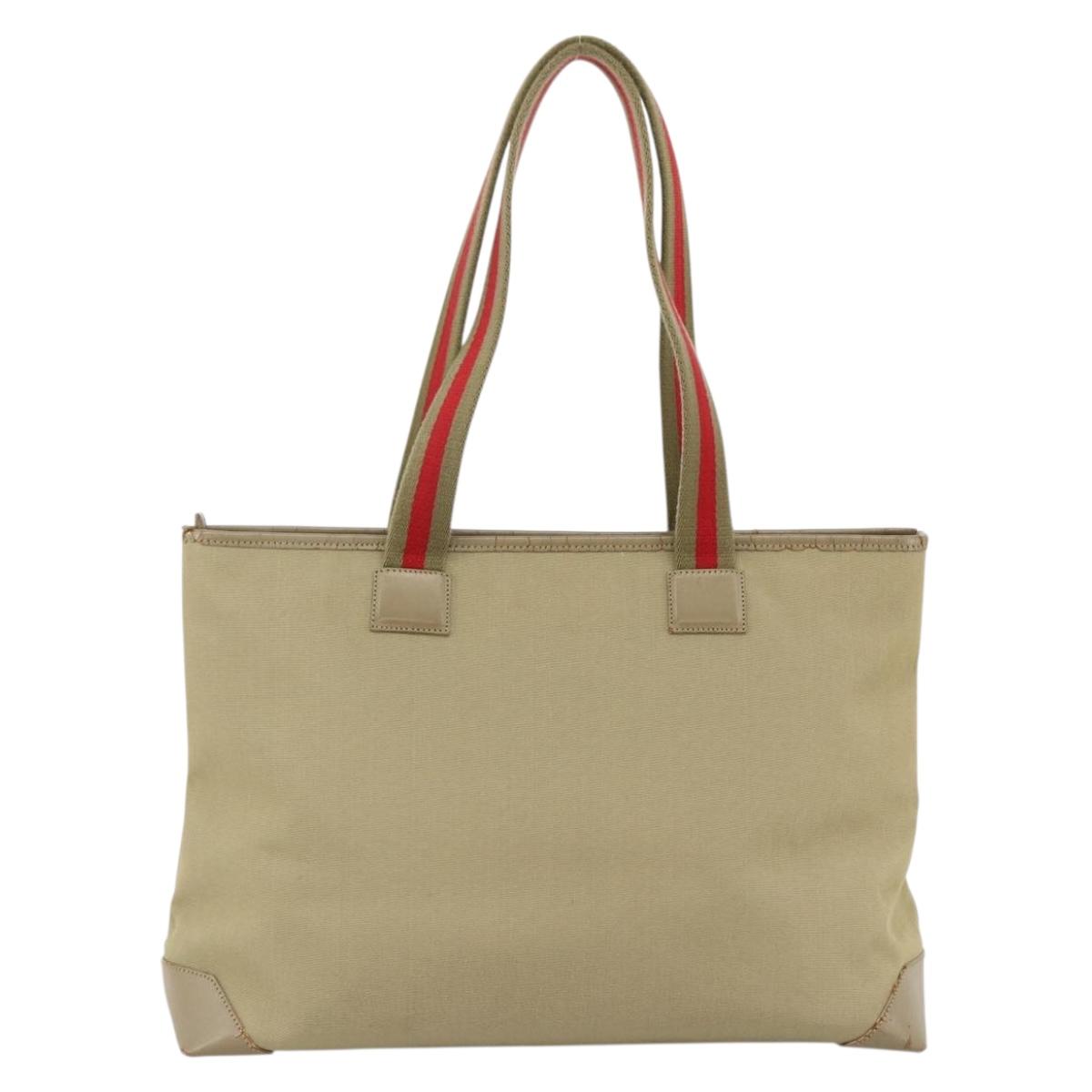 GUCCI Tote Bag Canvas Beige Khaki Red 019 0426 3444 Auth bs33705
