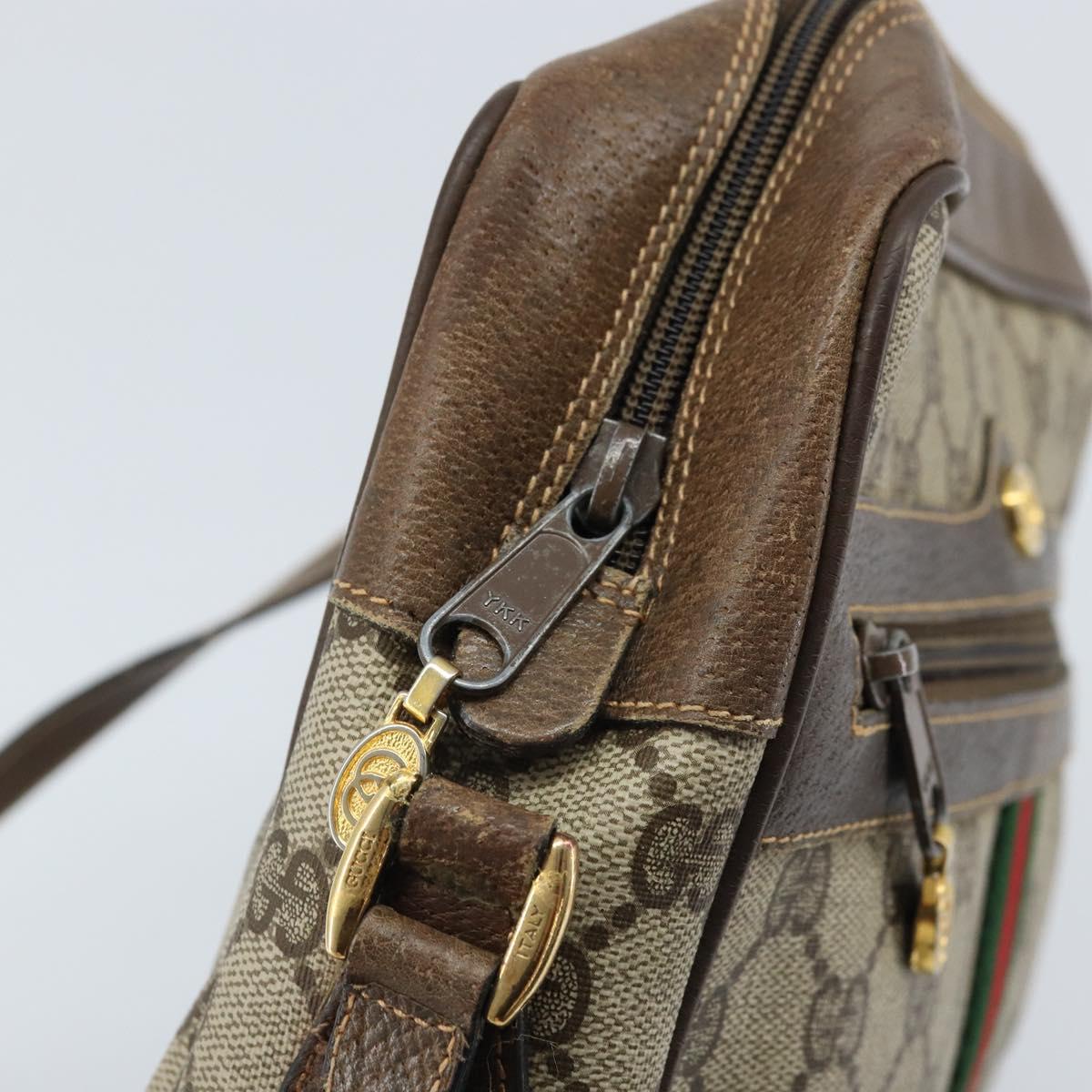 GUCCI GG Supreme Web Sherry Line Bag PVC Beige Gold 904 02 005 Auth bs33706