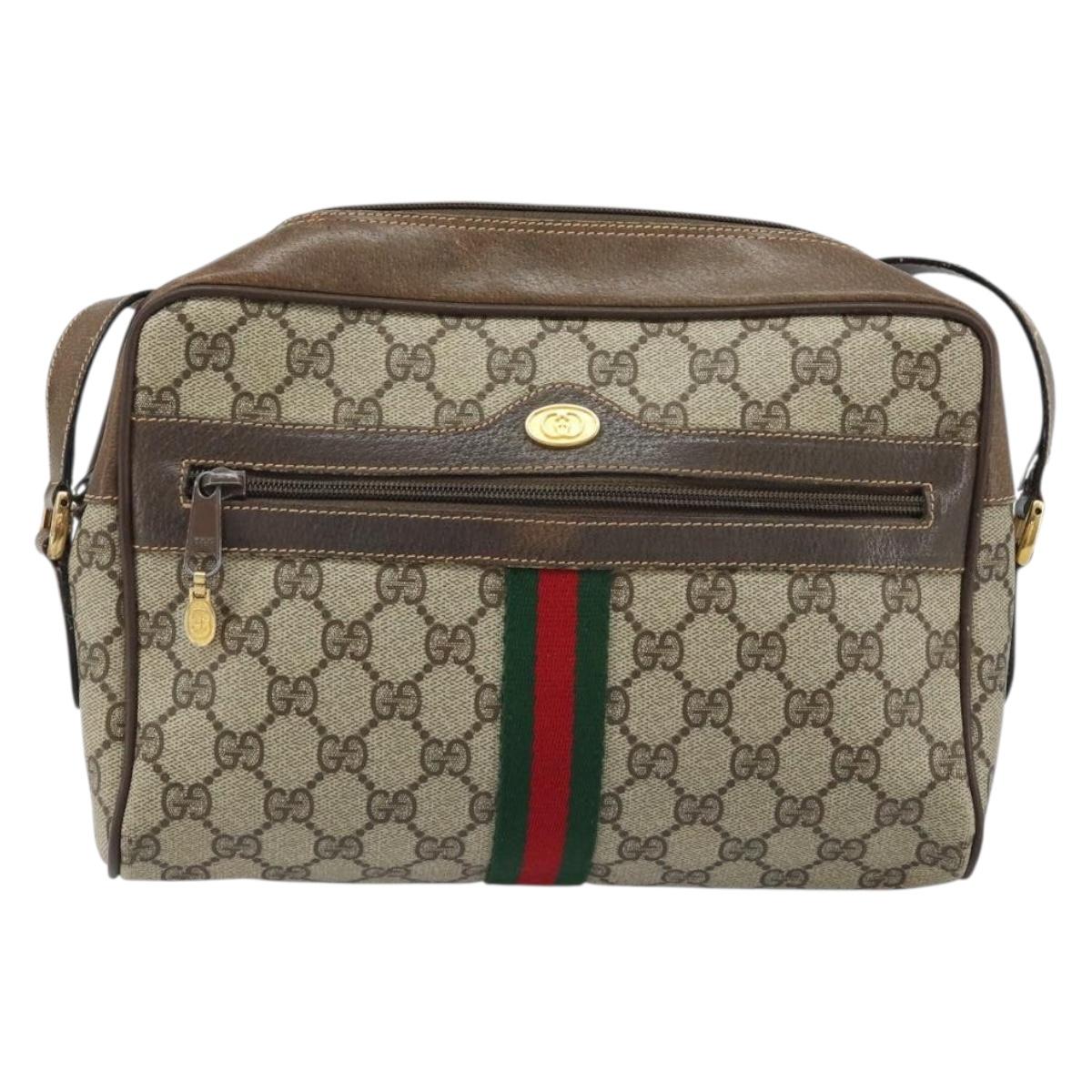 GUCCI GG Supreme Web Sherry Line Bag PVC Beige Gold 904 02 005 Auth bs33706