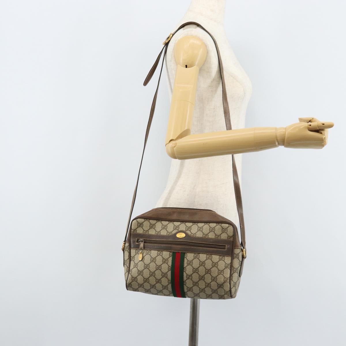 GUCCI GG Supreme Web Sherry Line Bag PVC Beige Gold 904 02 005 Auth bs33706