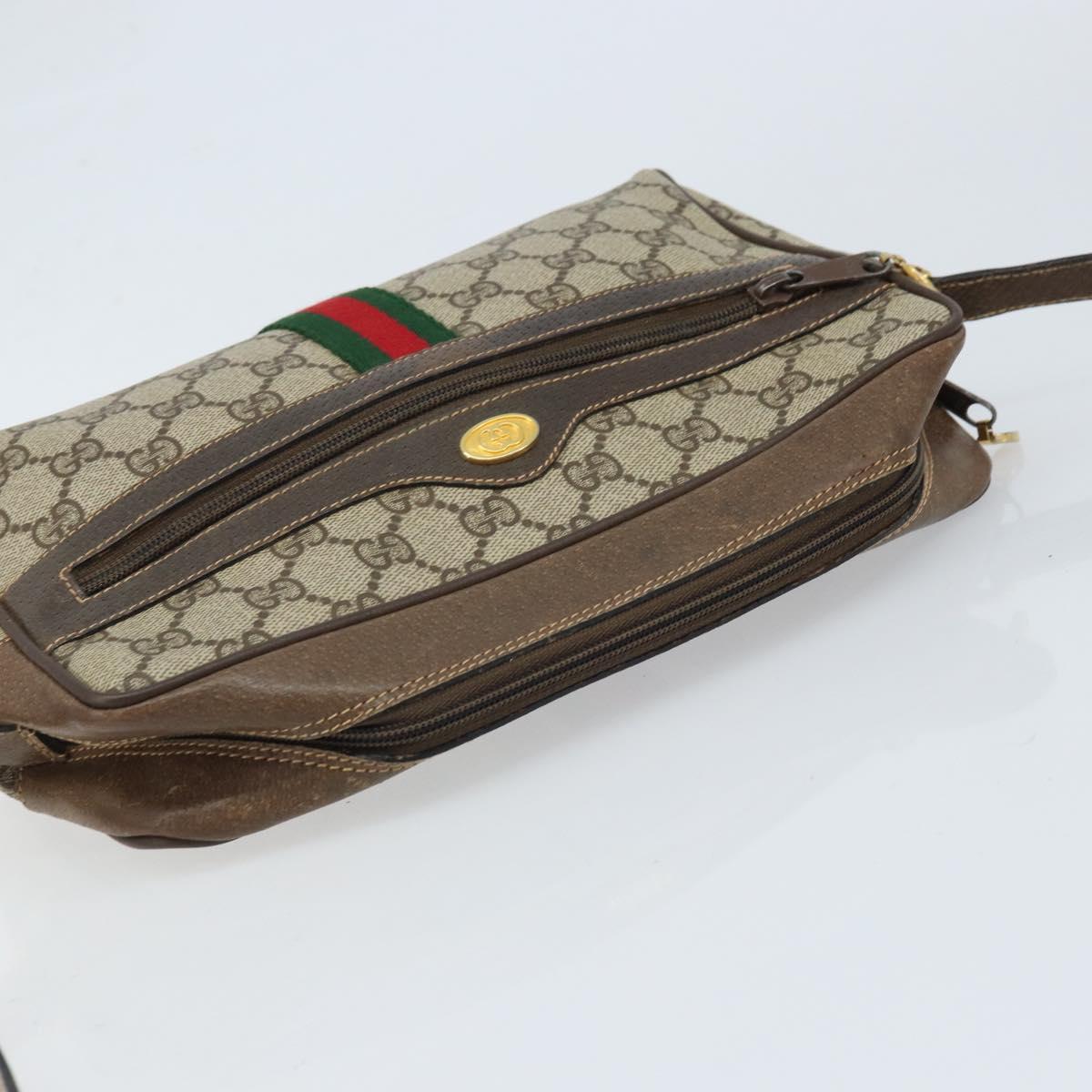 GUCCI GG Supreme Web Sherry Line Bag PVC Beige Gold 904 02 005 Auth bs33706