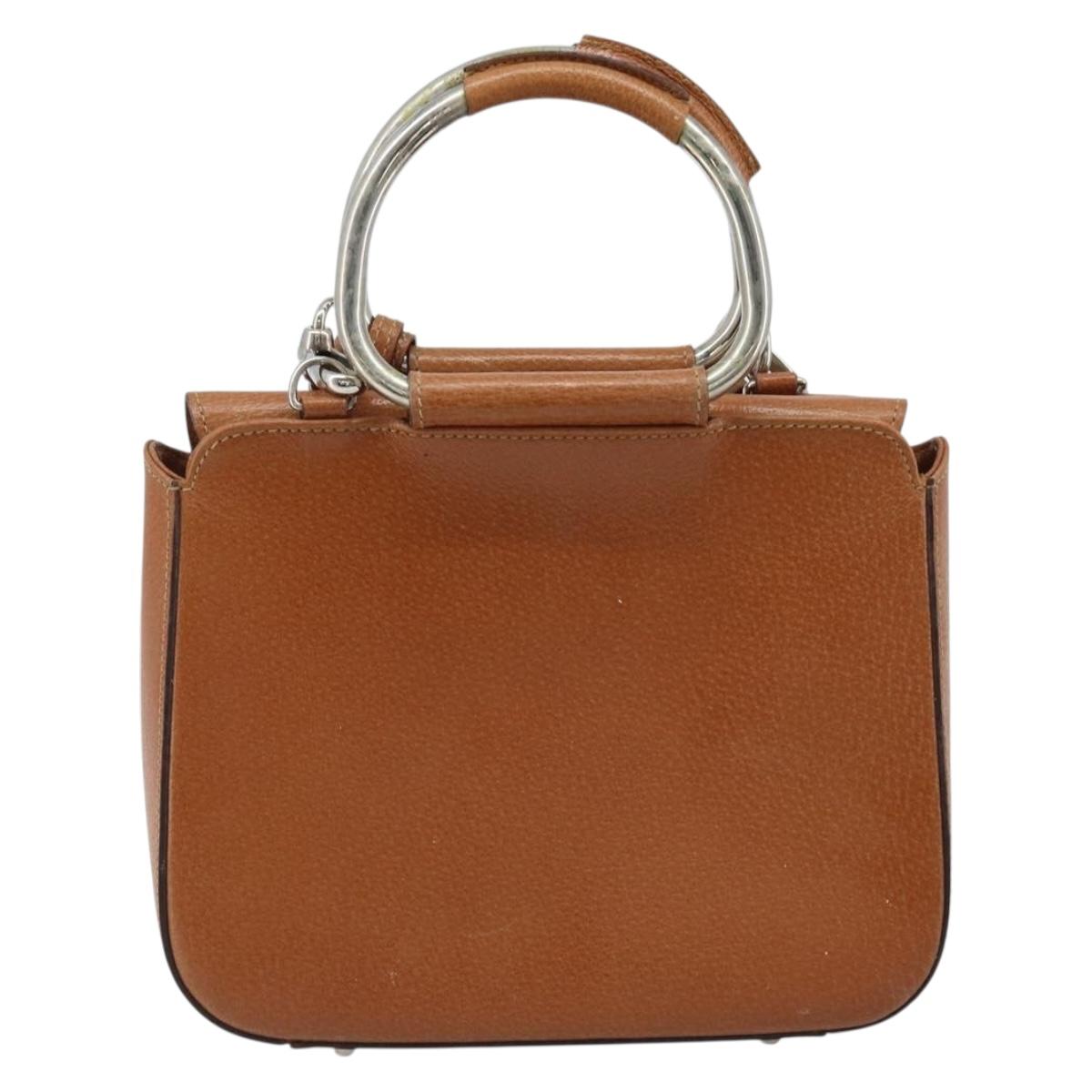 GUCCI Hand Bag Leather 2way Brown Silver Auth bs33707