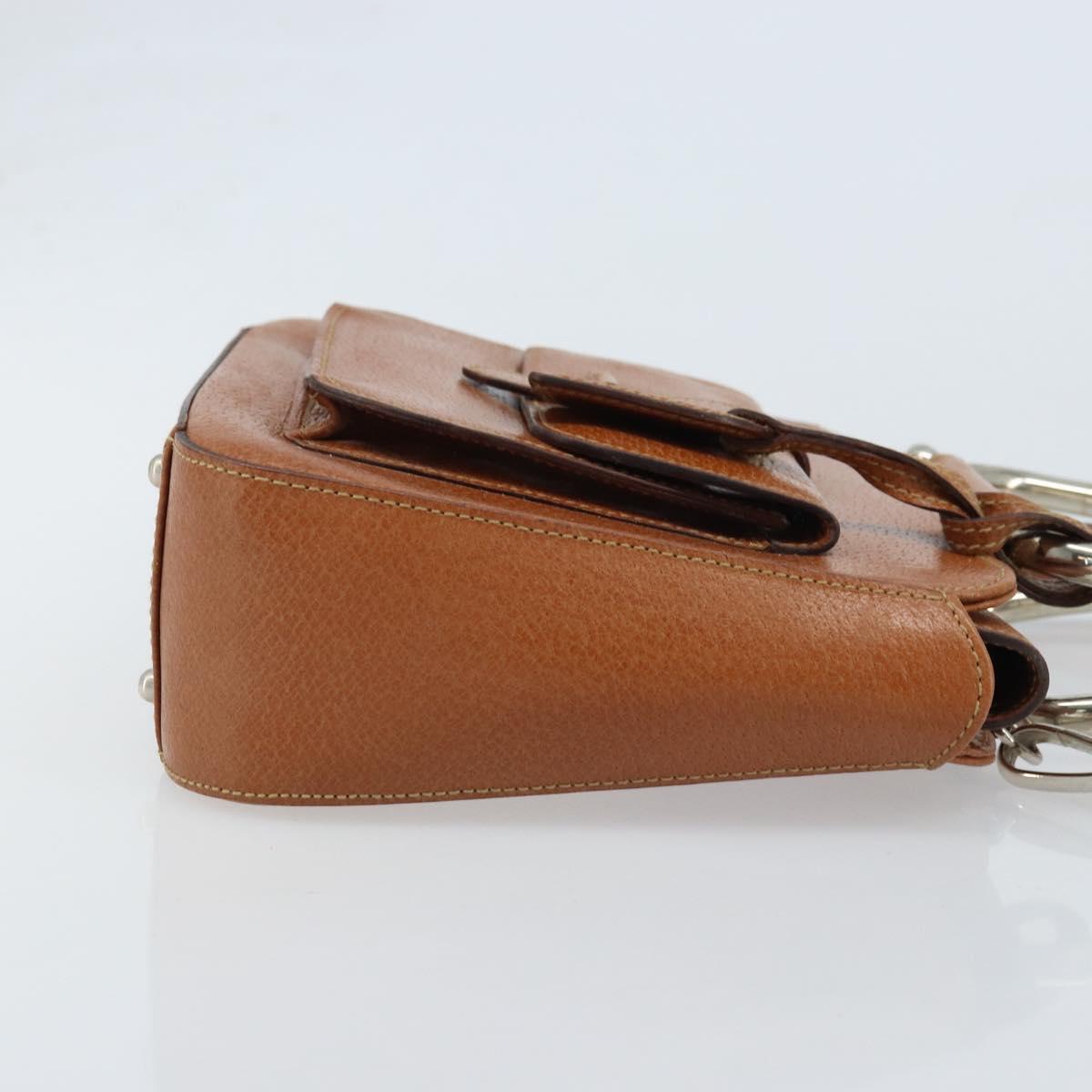 GUCCI Hand Bag Leather 2way Brown Silver Auth bs33707