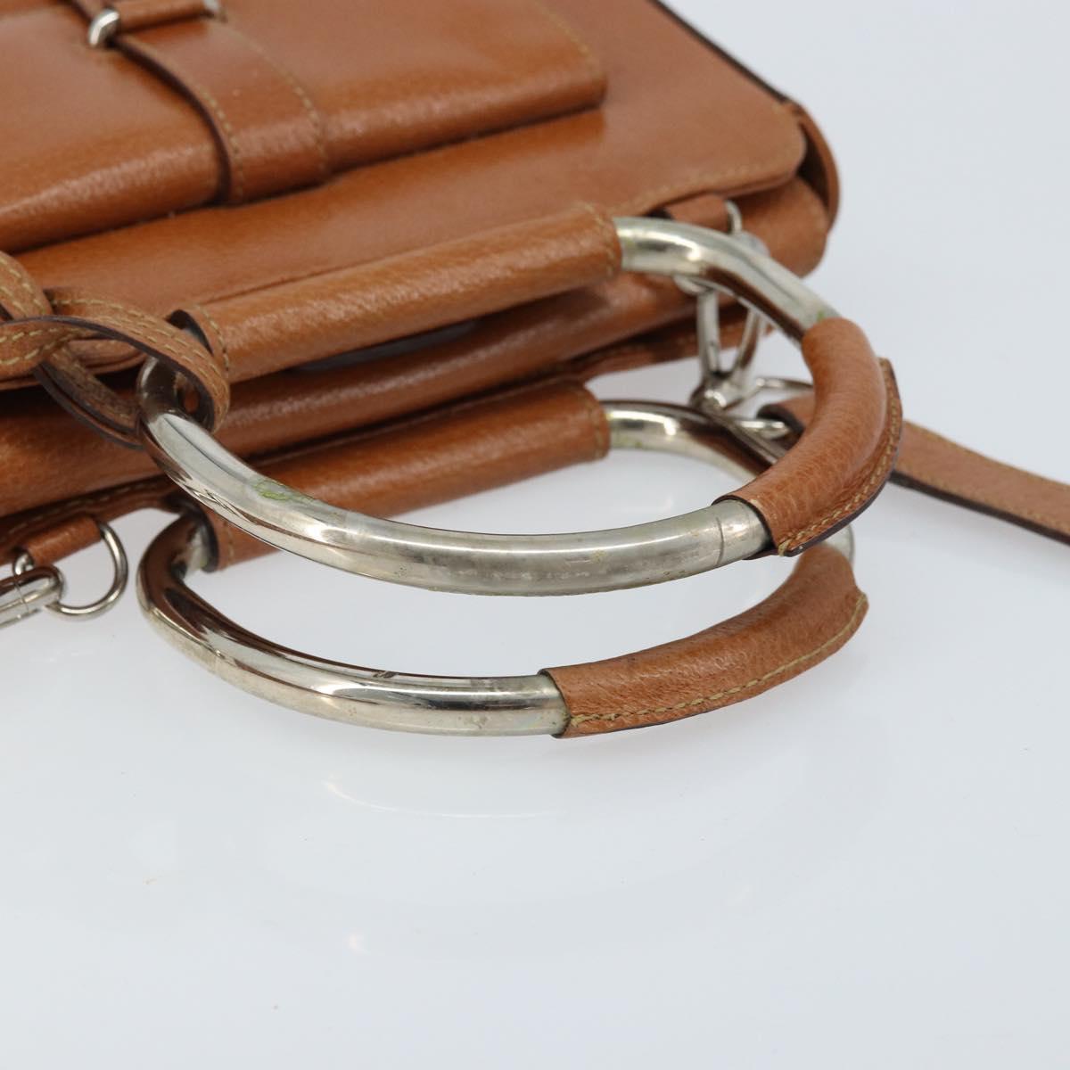 GUCCI Hand Bag Leather 2way Brown Silver Auth bs33707