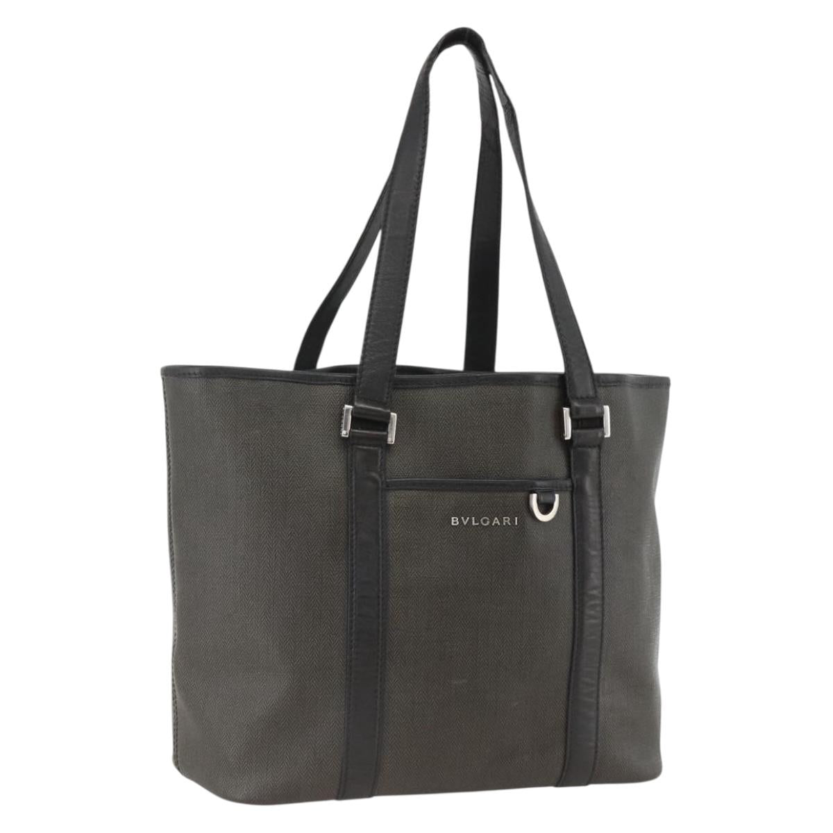 BVLGARI Tote Bag PVC Black Silver Auth bs33712