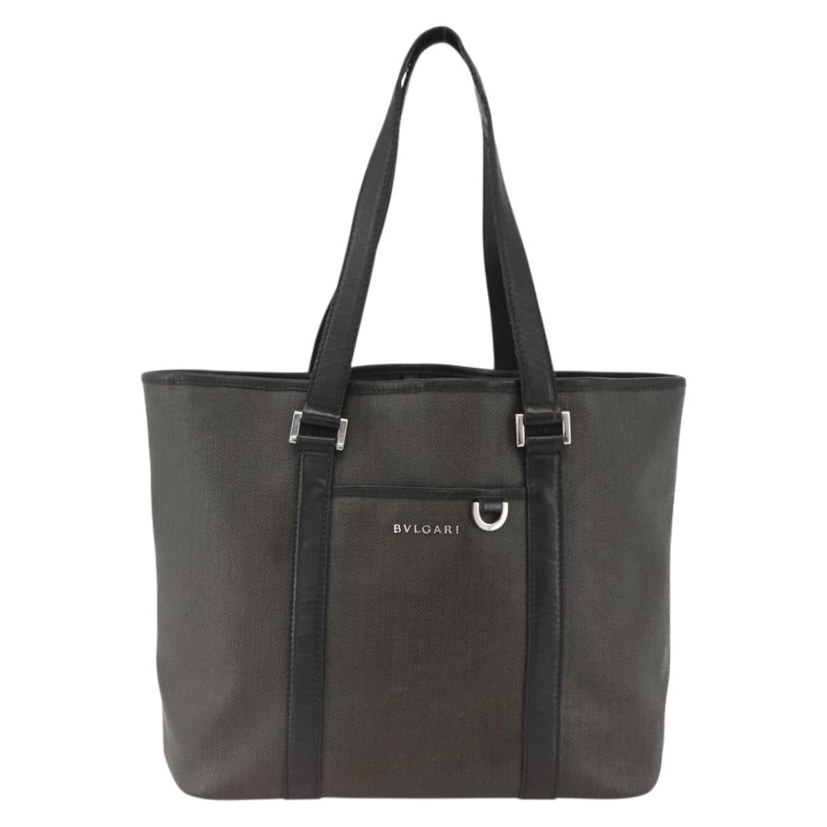 BVLGARI Tote Bag PVC Black Silver Auth bs33712
