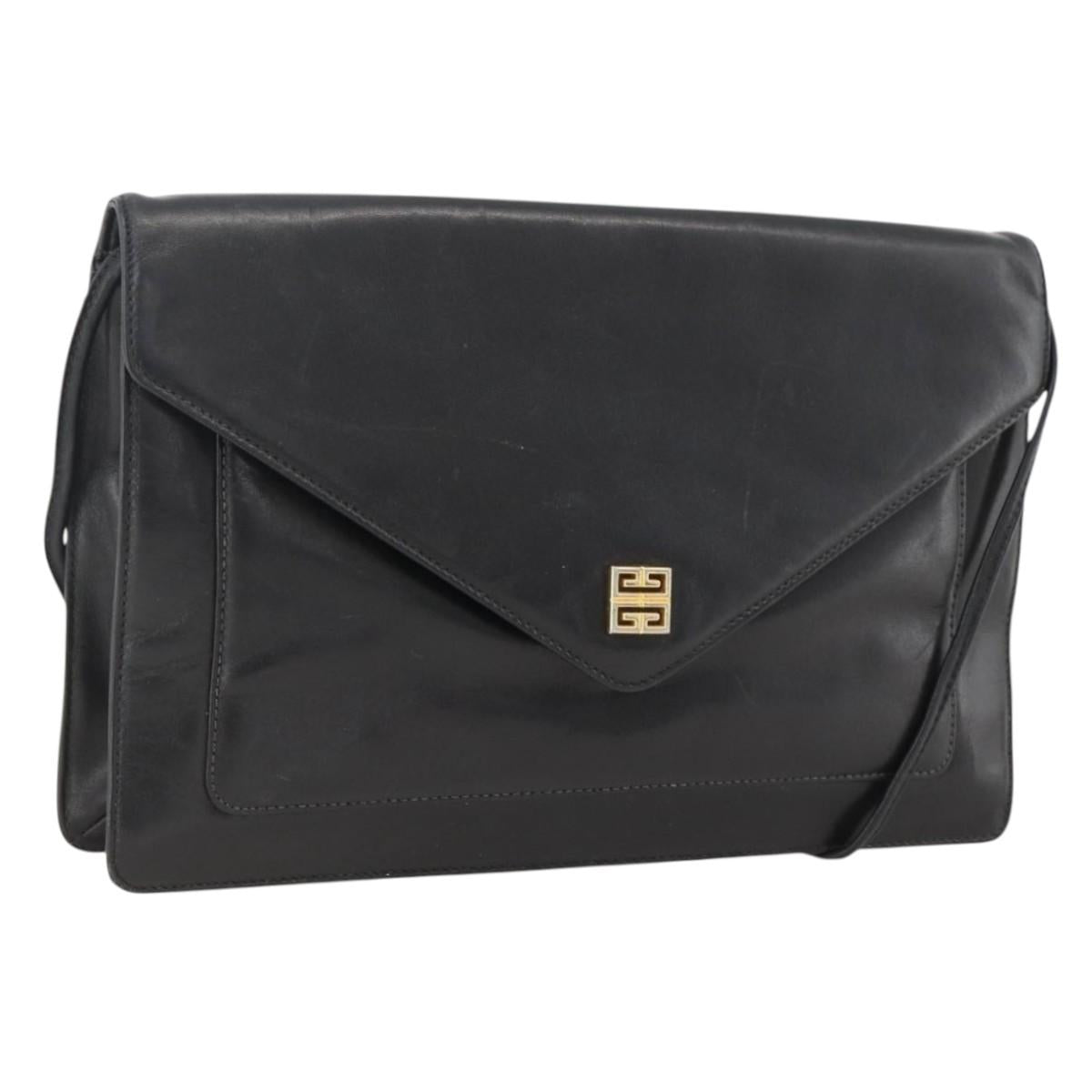 GIVENCHY Shoulder Bag Leather Black Gold Auth bs33713