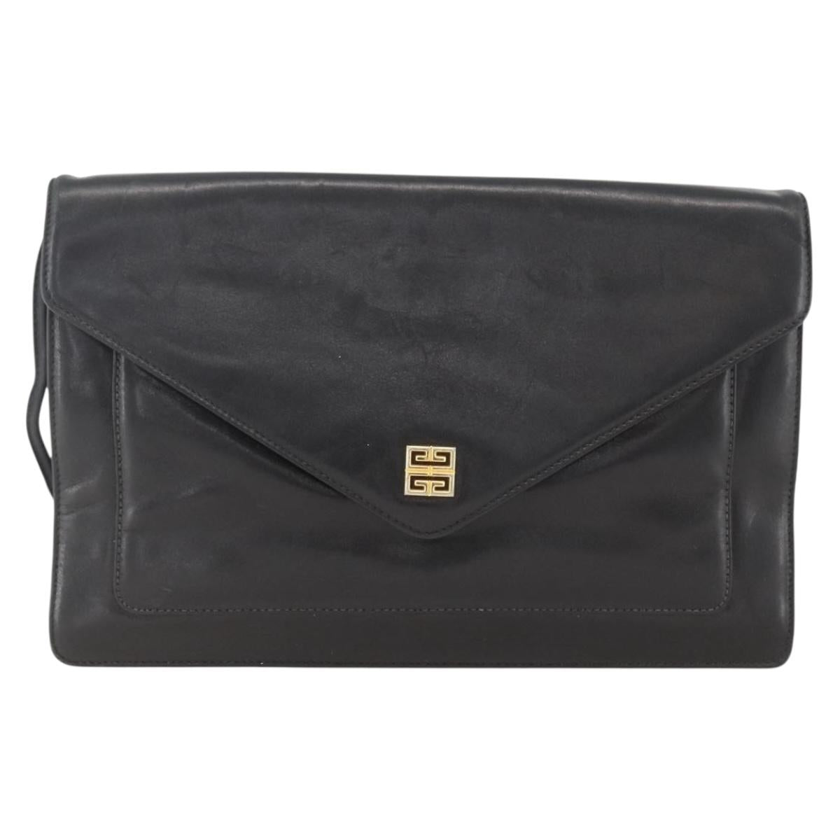 GIVENCHY Shoulder Bag Leather Black Gold Auth bs33713