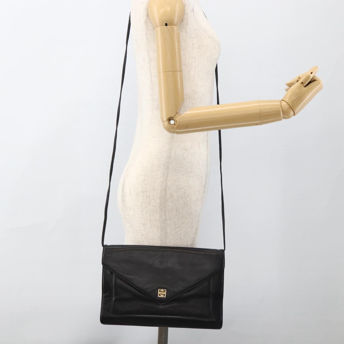 GIVENCHY Shoulder Bag Leather Black Gold Auth bs33713