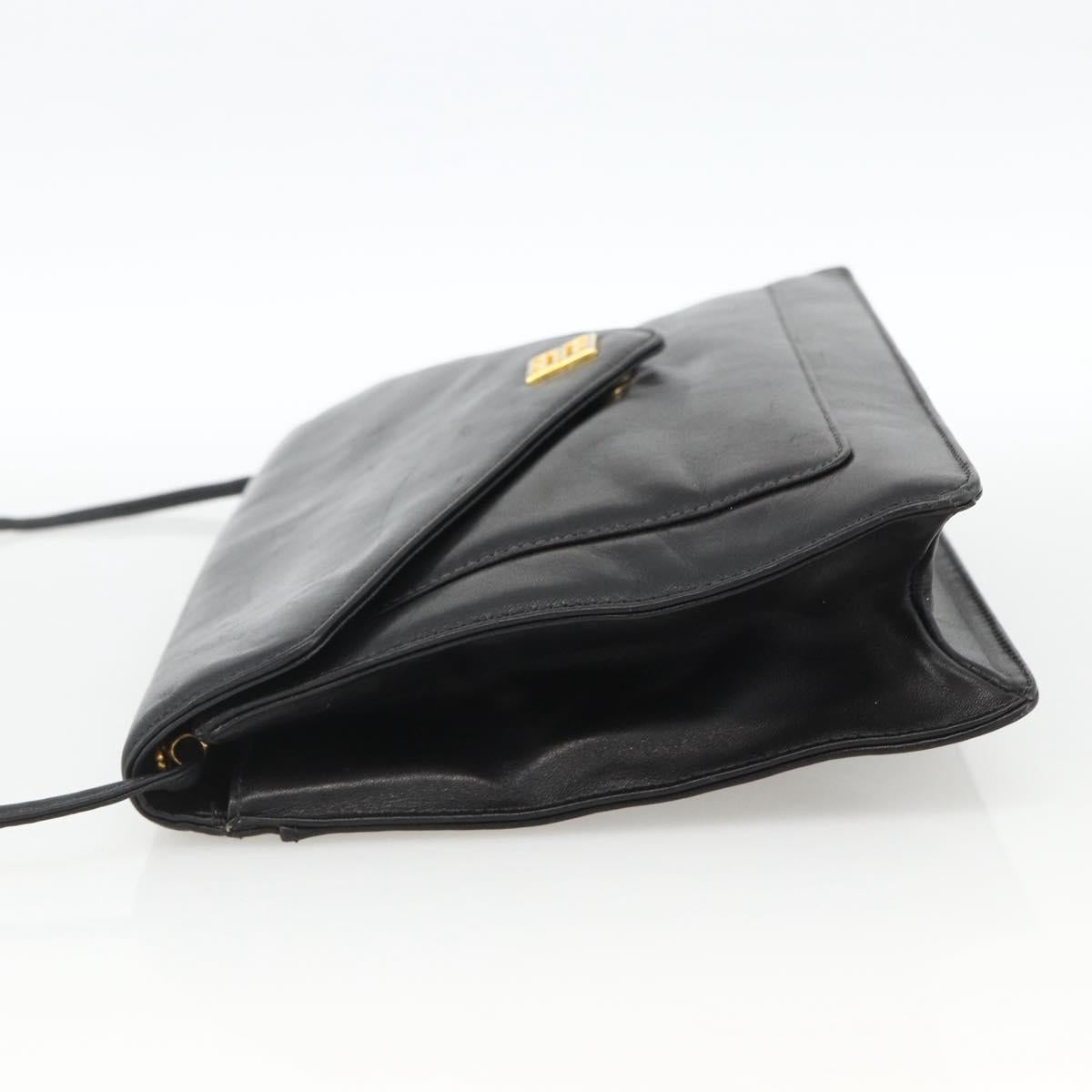 GIVENCHY Shoulder Bag Leather Black Gold Auth bs33713