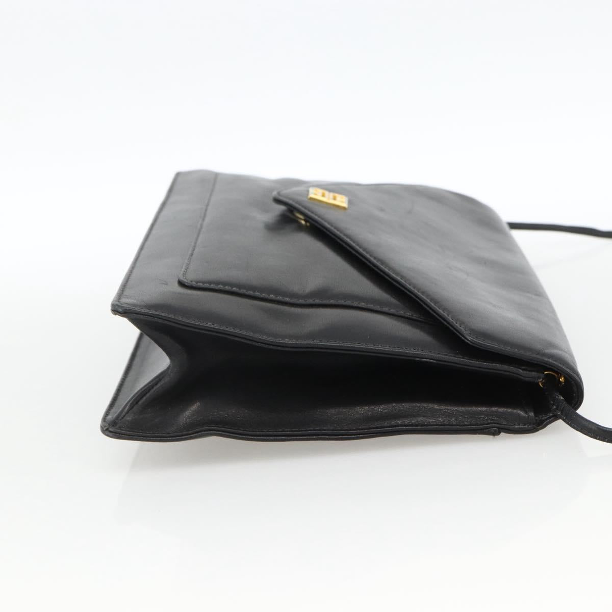 GIVENCHY Shoulder Bag Leather Black Gold Auth bs33713