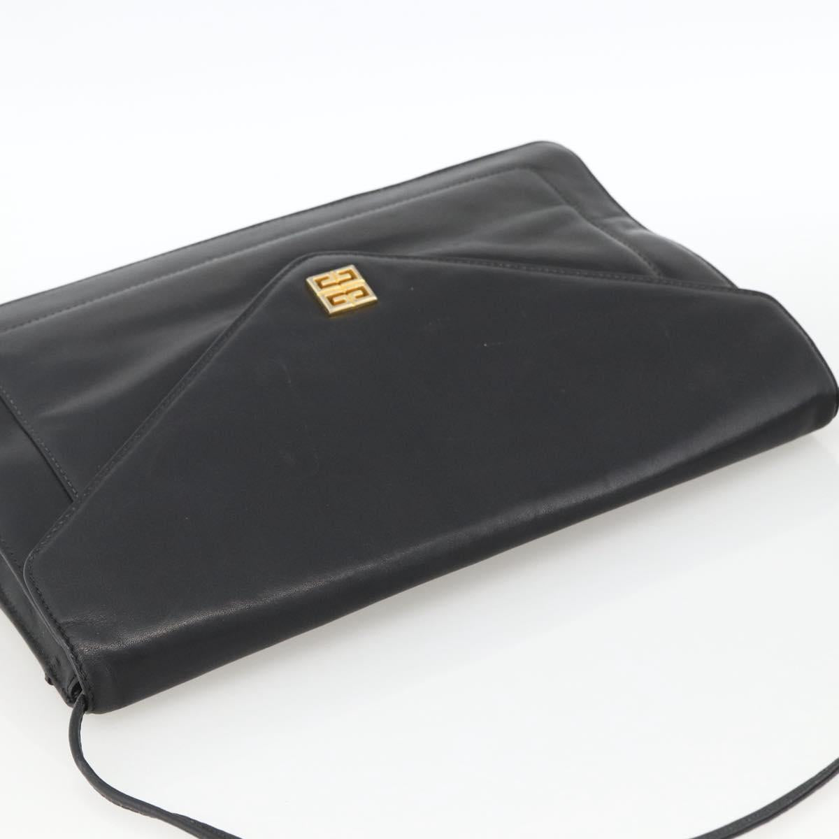 GIVENCHY Shoulder Bag Leather Black Gold Auth bs33713