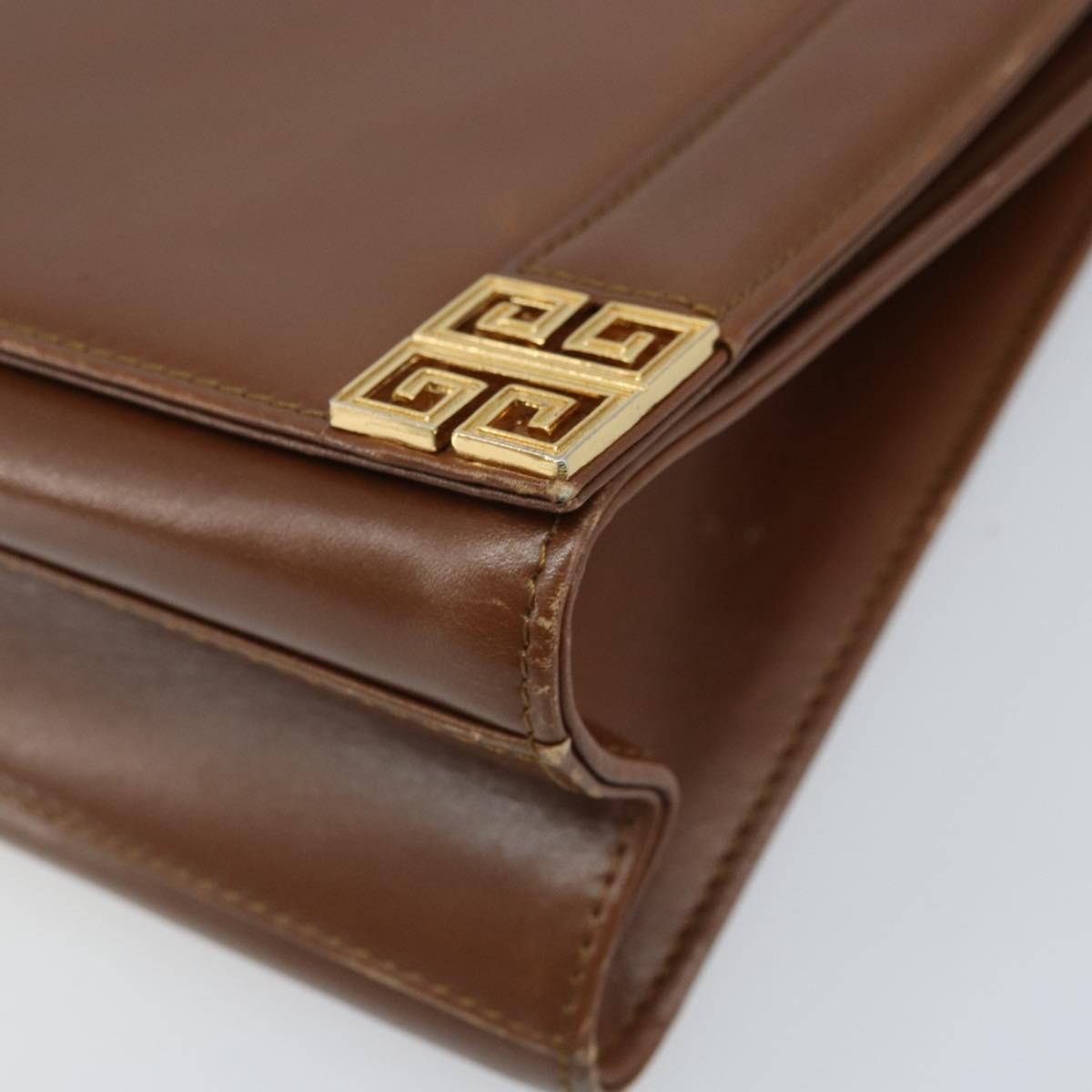 GIVENCHY Shoulder Bag Leather Brown Gold Auth bs33714