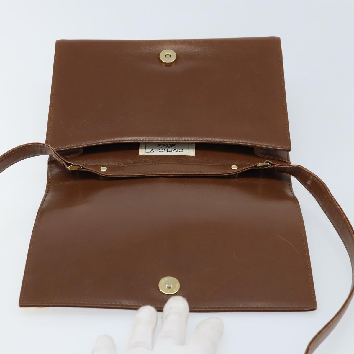 GIVENCHY Shoulder Bag Leather Brown Gold Auth bs33714