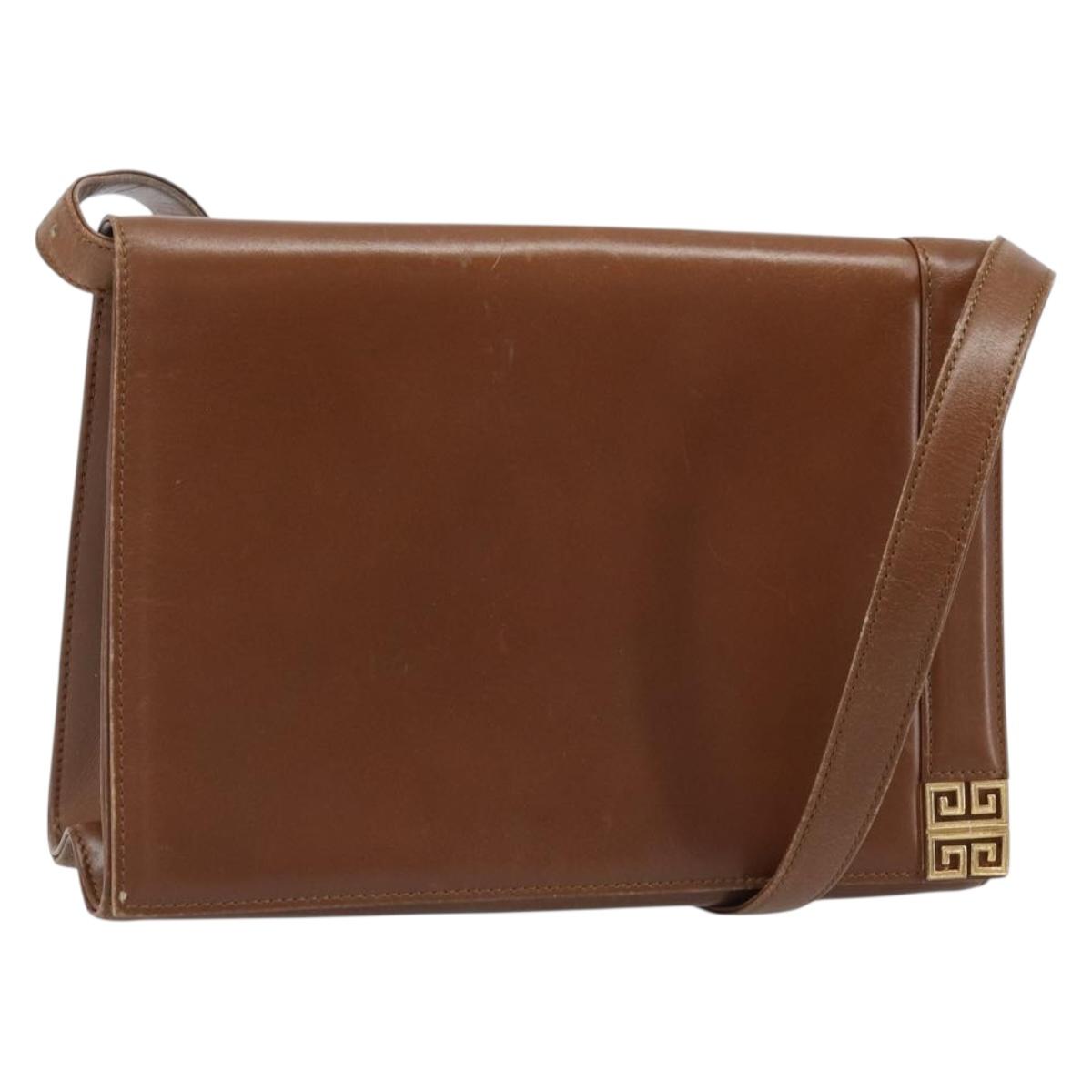 GIVENCHY Shoulder Bag Leather Brown Gold Auth bs33714