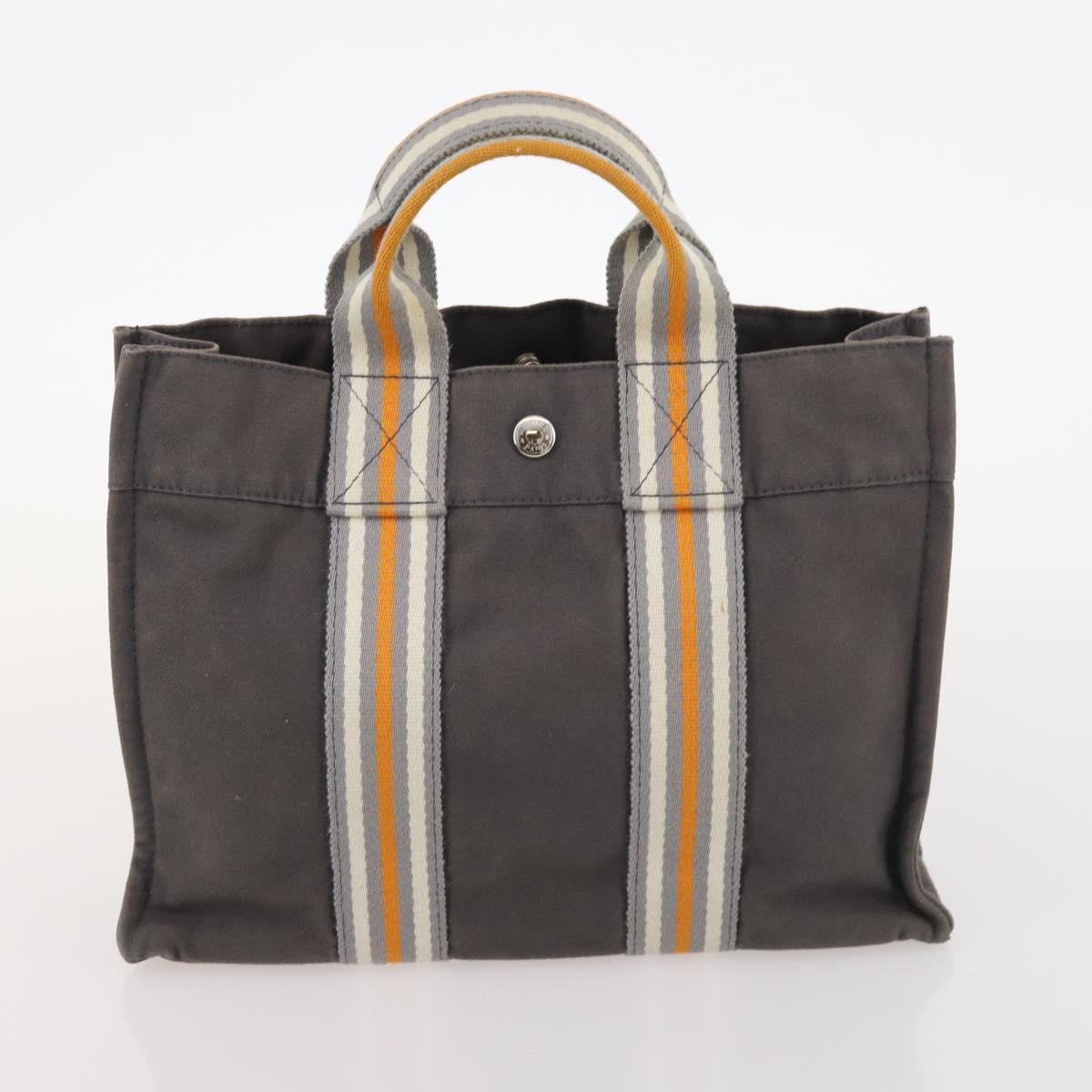 HERMES Fourre Tout Hand Bag Canvas 2 Set Gray Navy Auth bs33715