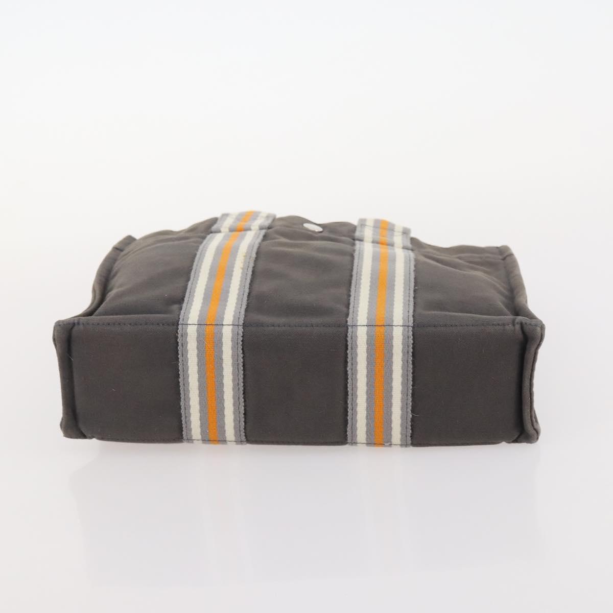 HERMES Fourre Tout Hand Bag Canvas 2 Set Gray Navy Auth bs33715
