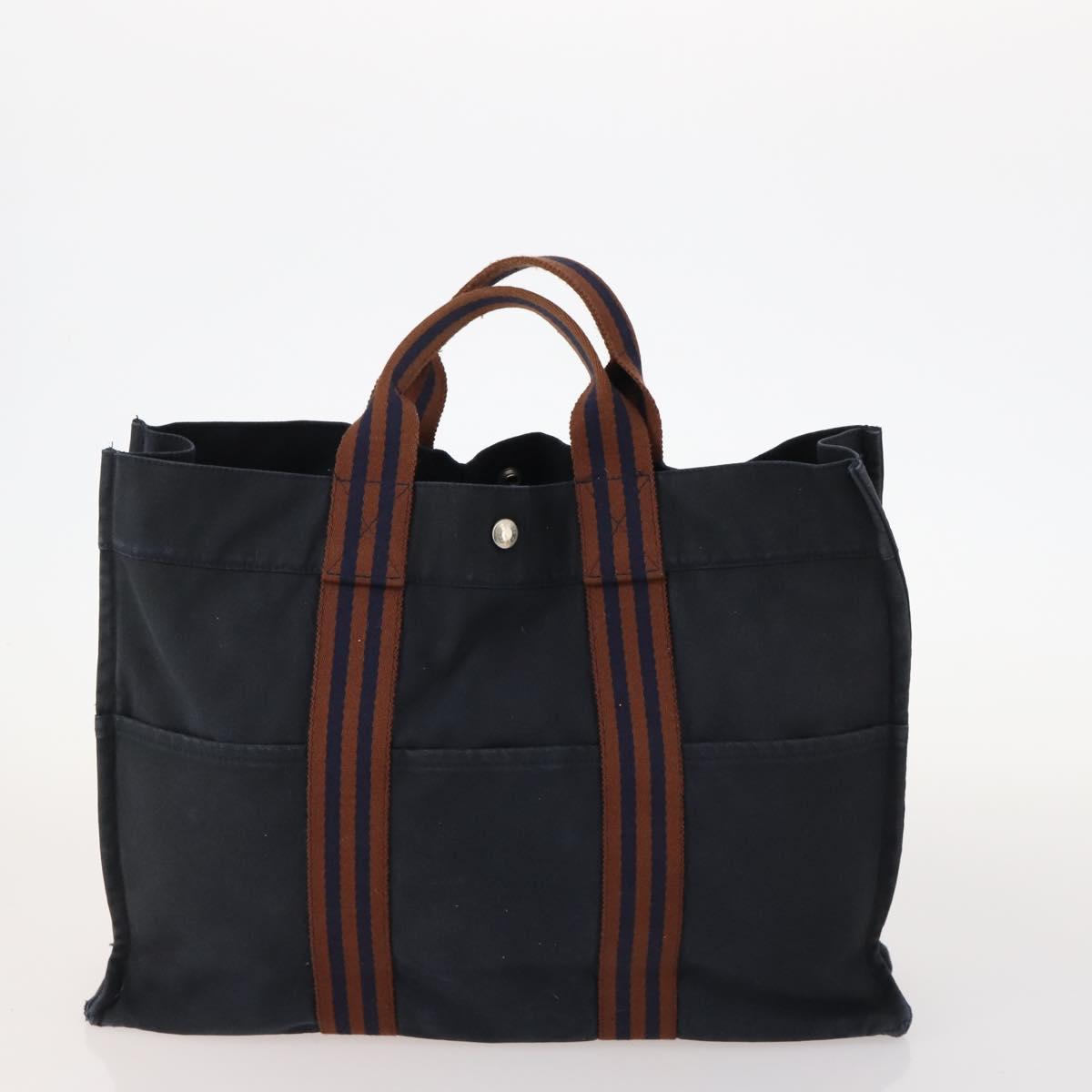 HERMES Fourre Tout Hand Bag Canvas 2 Set Gray Navy Auth bs33715
