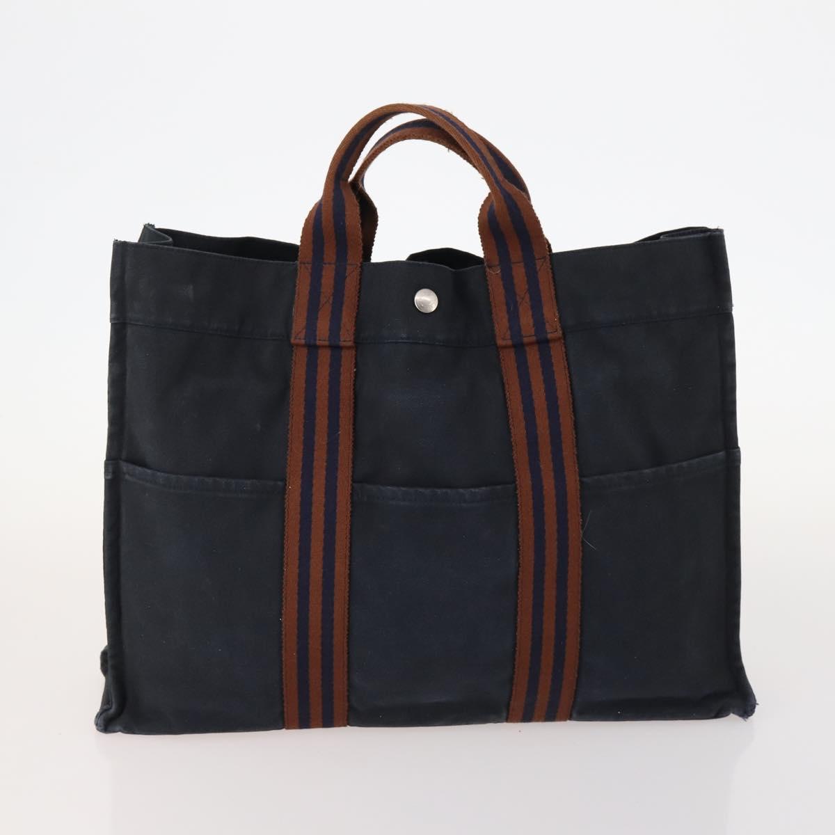 HERMES Fourre Tout Hand Bag Canvas 2 Set Gray Navy Auth bs33715