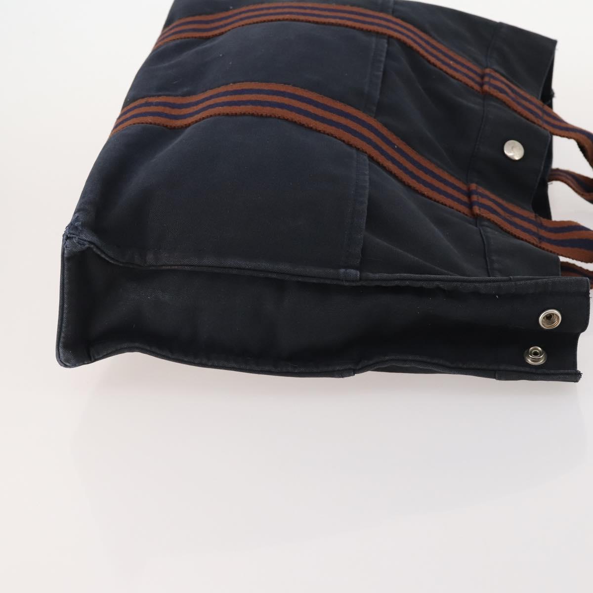 HERMES Fourre Tout Hand Bag Canvas 2 Set Gray Navy Auth bs33715