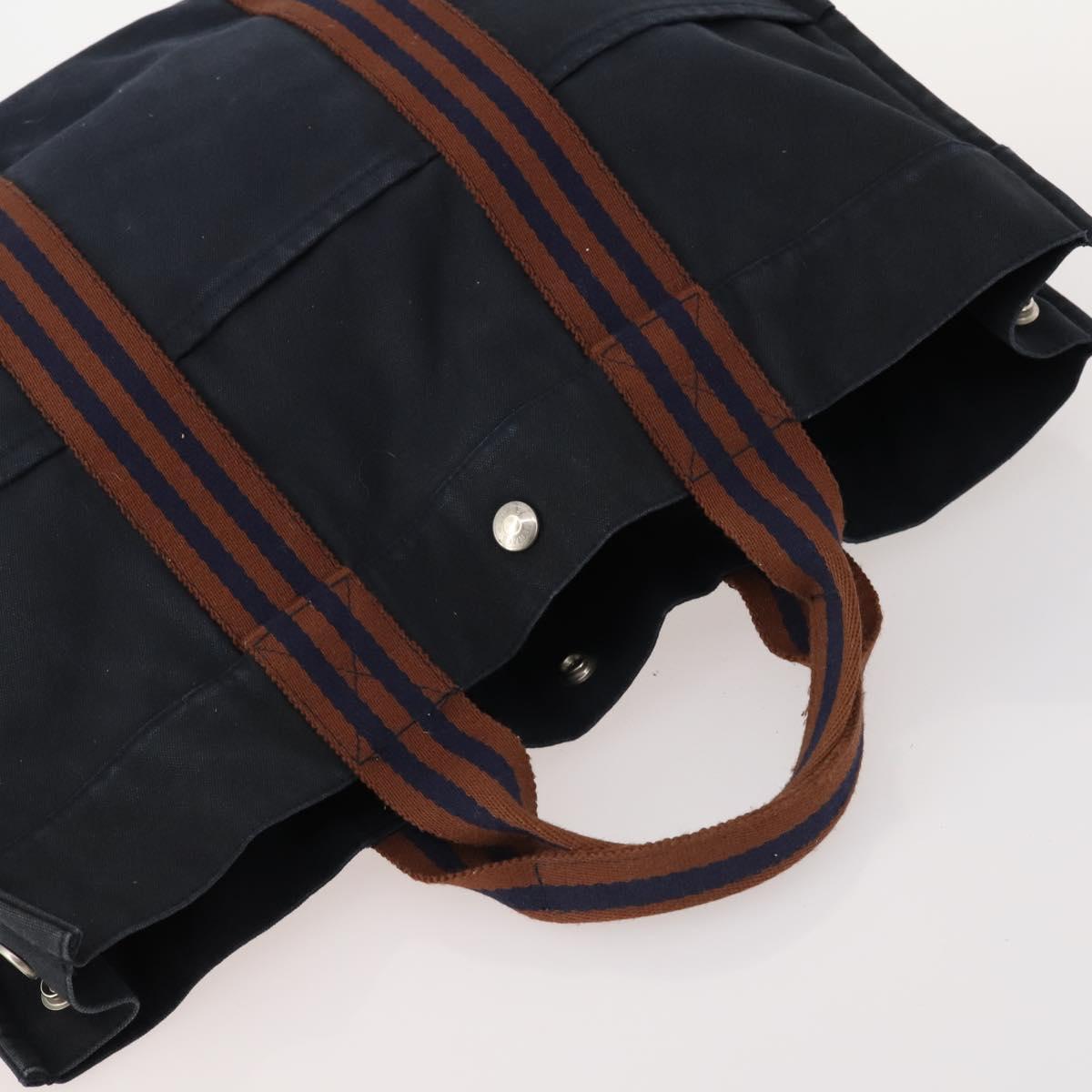 HERMES Fourre Tout Hand Bag Canvas 2 Set Gray Navy Auth bs33715
