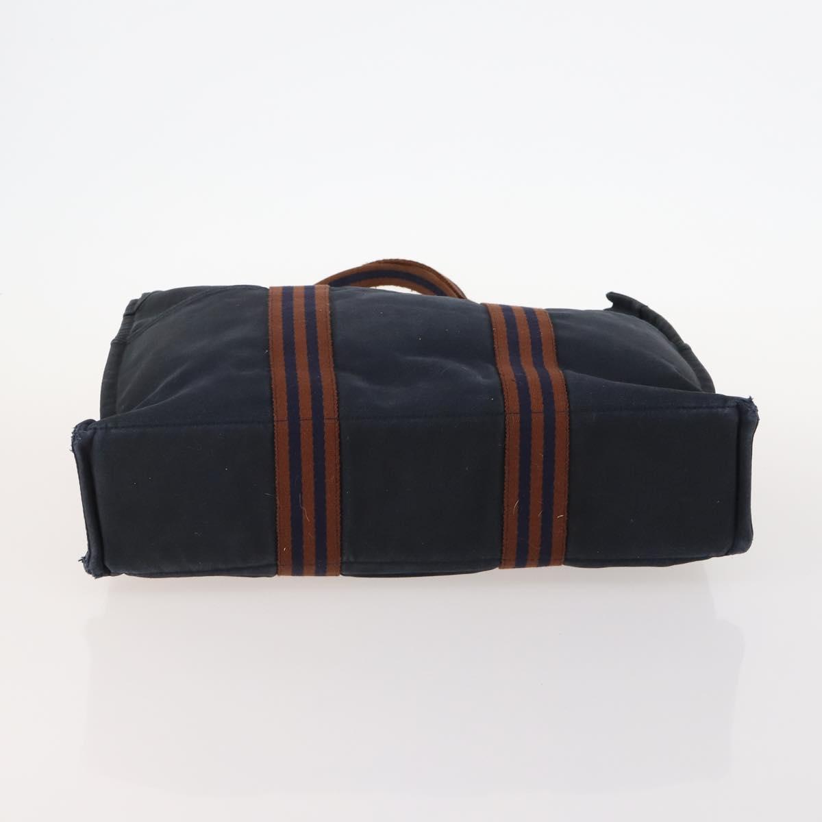 HERMES Fourre Tout Hand Bag Canvas 2 Set Gray Navy Auth bs33715