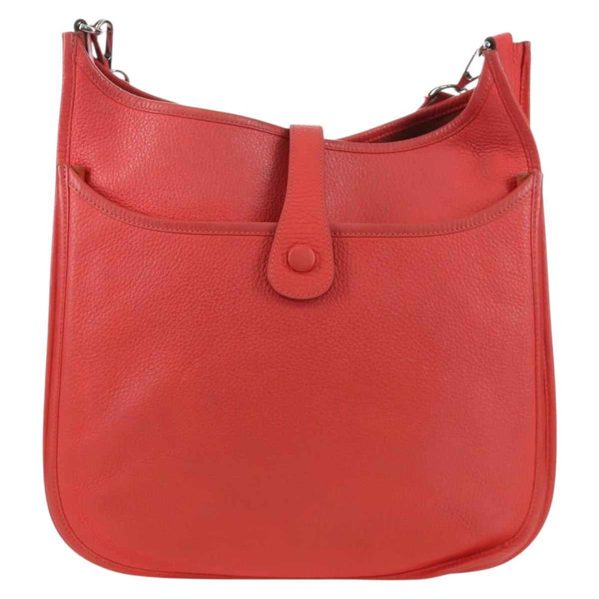HERMES Evelyn GM Shoulder Bag Leather Pink Silver Auth bs33716V