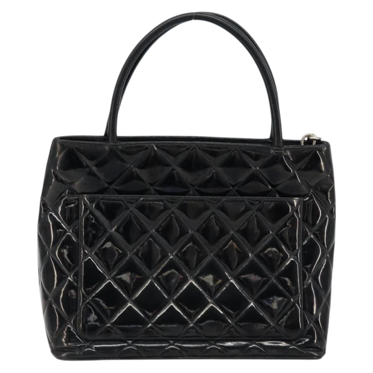 CHANEL Matelasse Reprint Tote Bag Patent leather Black CC Auth bs33721