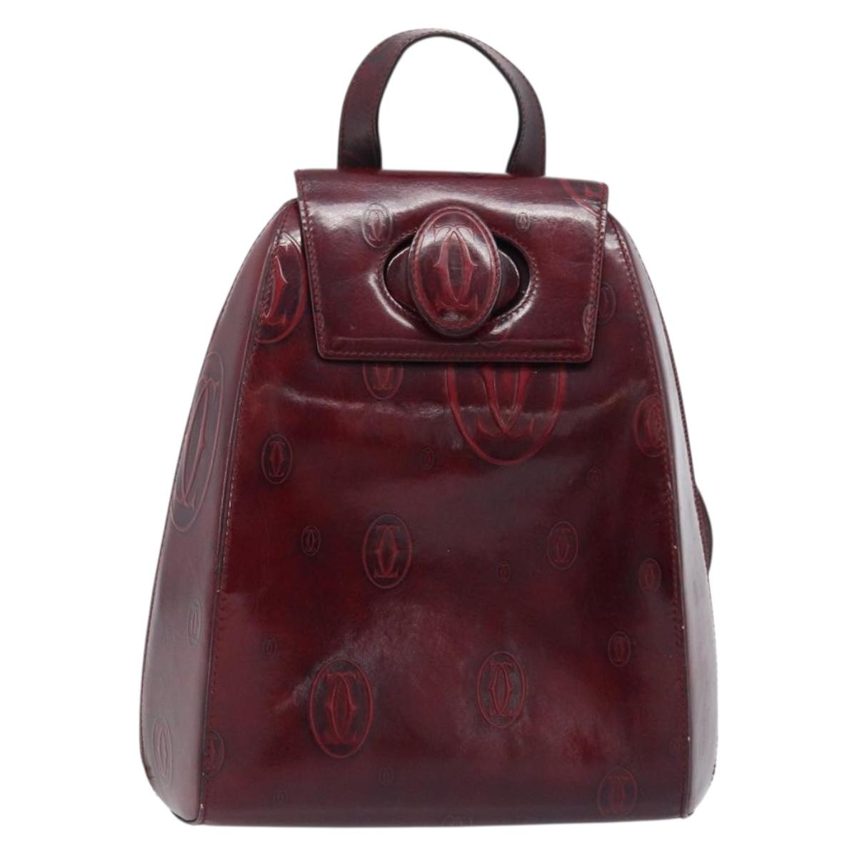 CARTIER Backpack Patent leather Red Gold Auth bs33722