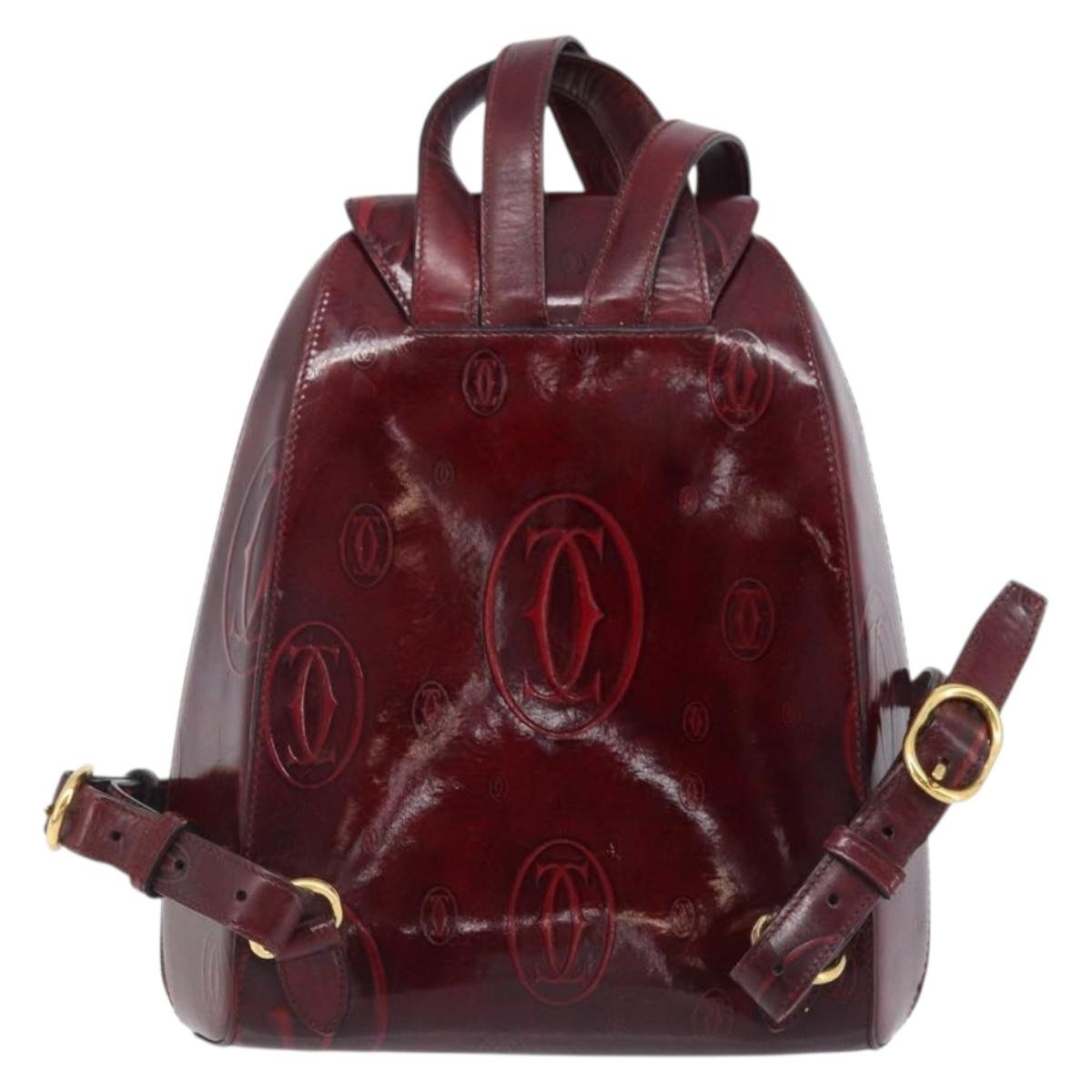 CARTIER Backpack Patent leather Red Gold Auth bs33722