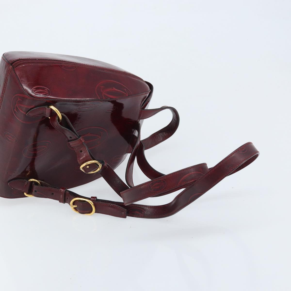 CARTIER Backpack Patent leather Red Gold Auth bs33722