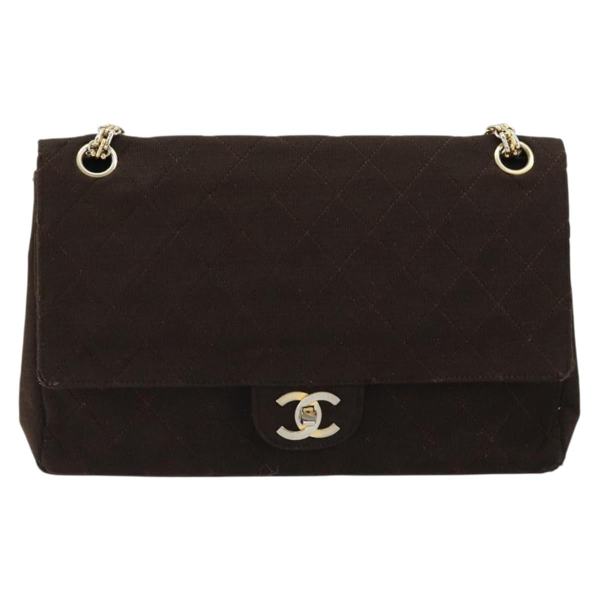 CHANEL Matelasse Chain Shoulder Bag Cotton Brown Gold CC Auth bs33723